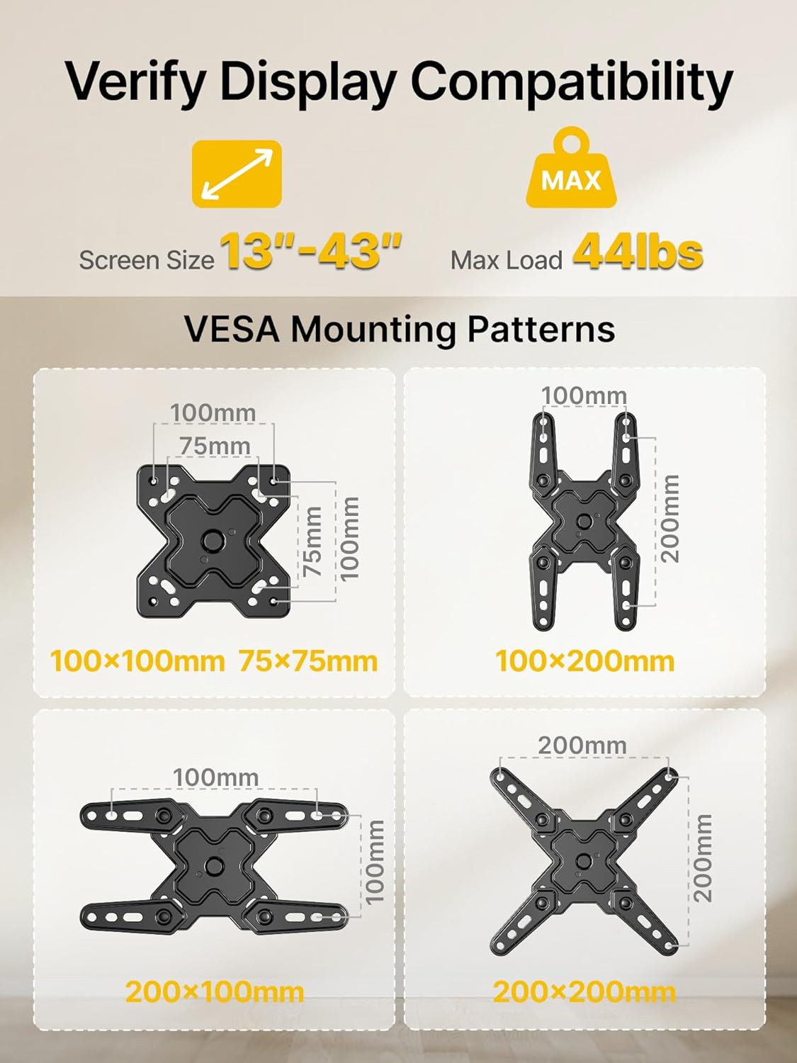 Thumbnail 6 de monTEK TV wall mount 13–43 inch, 44 lb capacity