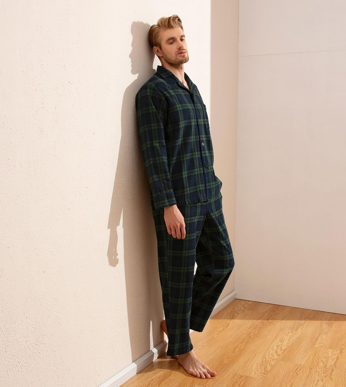 Thumbnail 5 de LAPASA Herren Schlafanzug lang – Kariertes Baumwoll-Pyjama-Set M79/M95