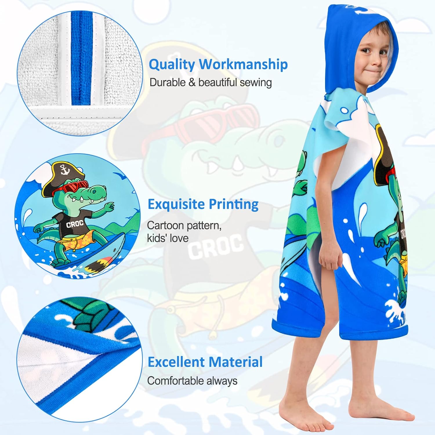 Detalle de BTNEEU Poncho de Bain Enfant avec Capuche: Serviette de Plage absorbante et séchage rapide pour enfants 6–12 ans