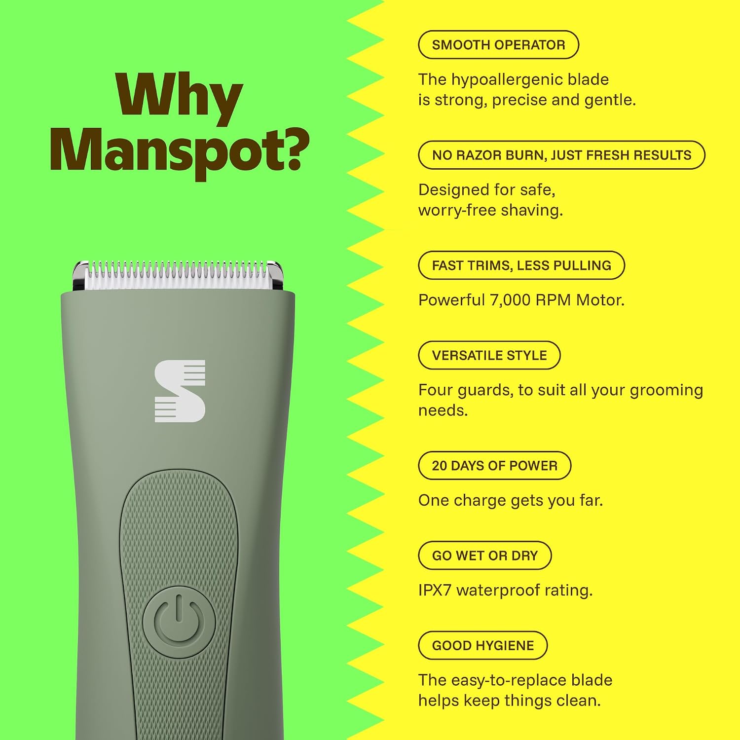 Detalle 2 de MANSPOT Groin & Body Hair Trimmer with Ceramic Blade and Four Guards