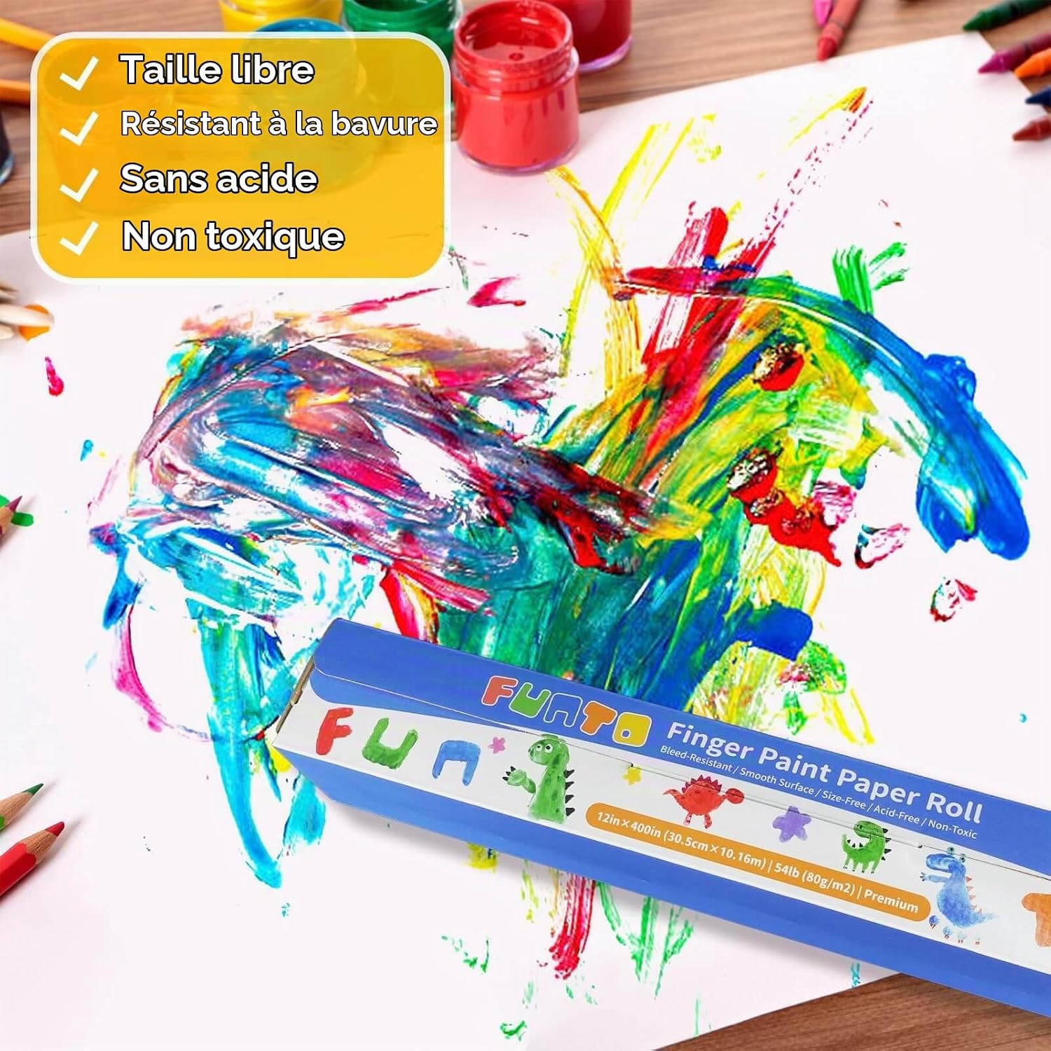 Detalle 2 de Funto FT1030 vingerverfpapierrol, 30 cm breed, wit en op maat te snijden