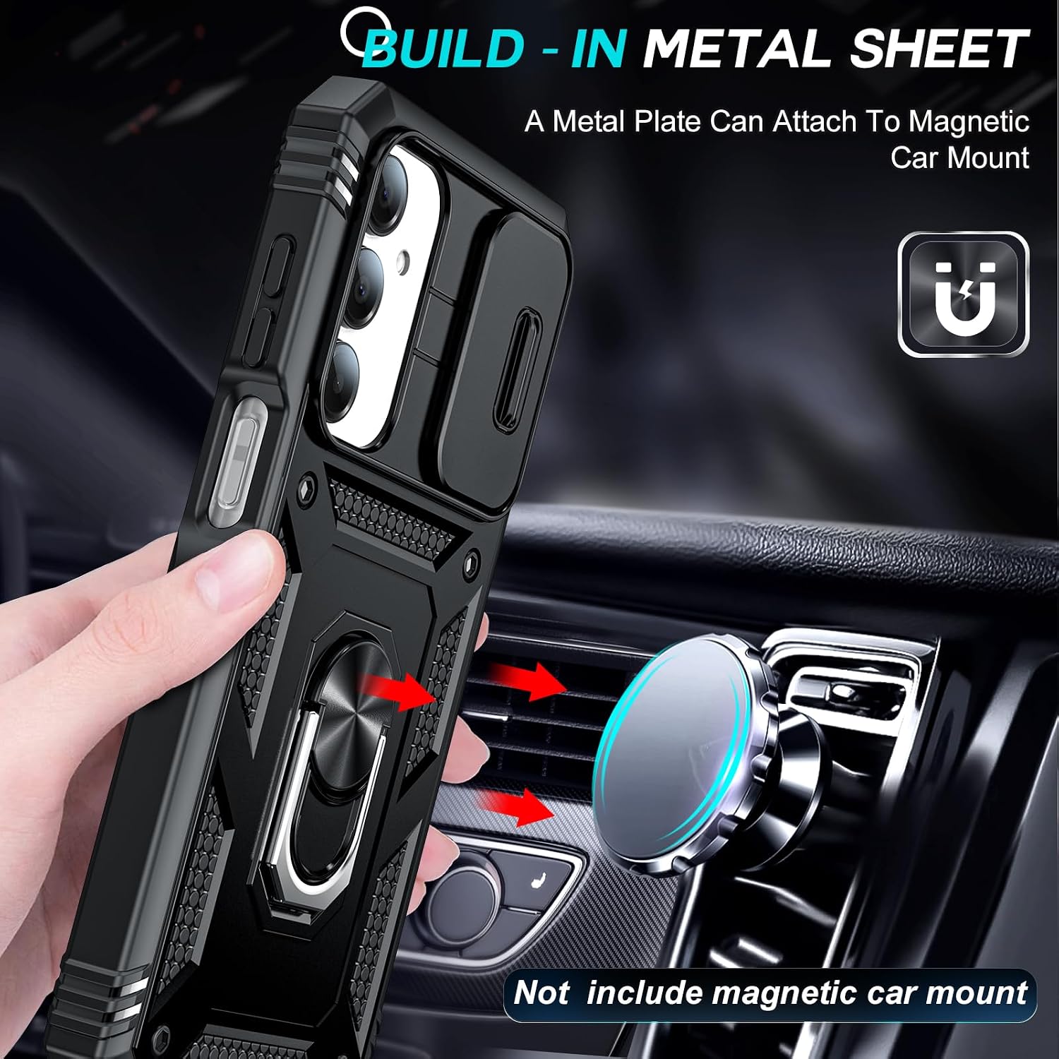 Detalle 2 de LeYi Military Armour Phone Case for Samsung Galaxy A16 4G/5G with Camera Lens Slide & 360 Ring Stand + 2 Screen Protectors