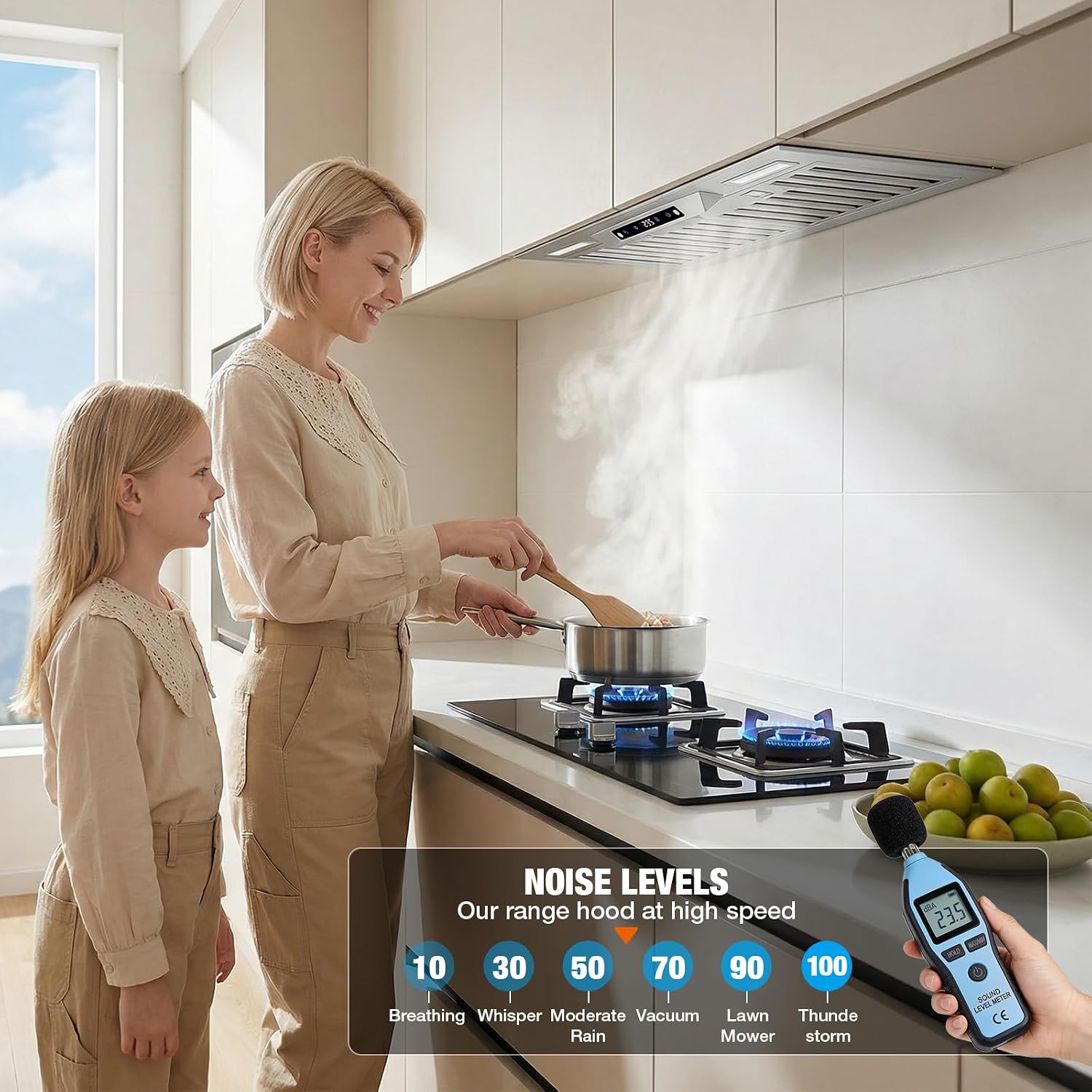 Detalle 2 de Weceleh 305A 30-Inch Insert Range Hood, 900 CFM, Gesture and Touch Controls