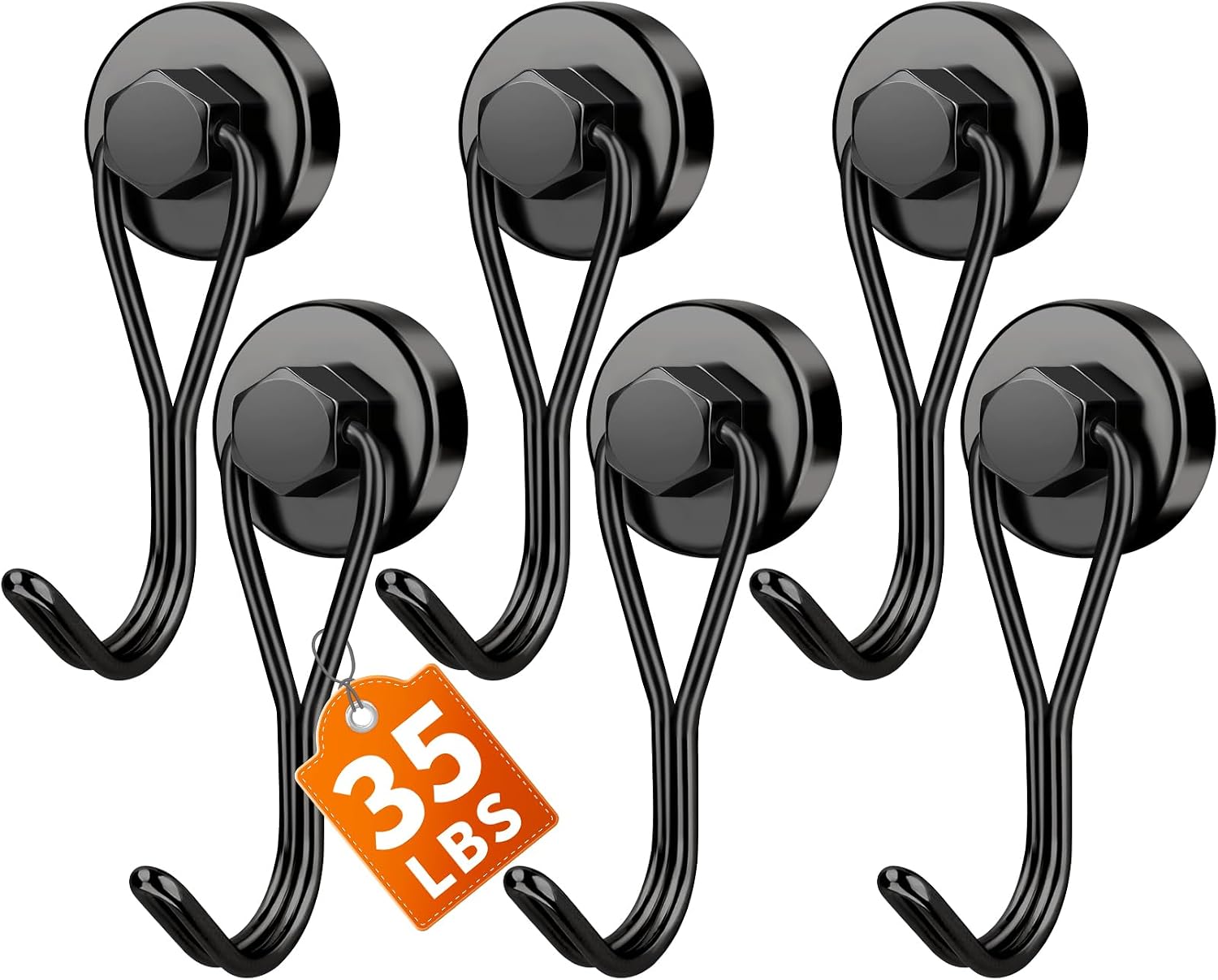 Detalle de FINDMAG Magnetic Hooks, 6-Pack, 180° Swivel, 35 lb Vertical Capacity