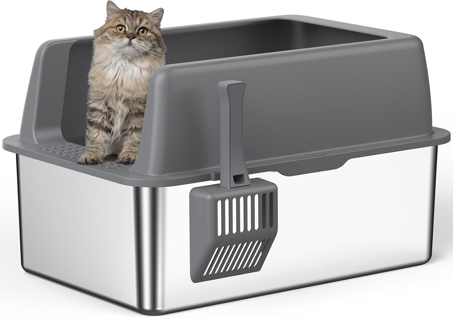 Thumbnail 6 de Zarler Edelstahl Katzenklo mit Deckel, 58 x 37 x 26 cm (XXL), schwarz – für große Katzen