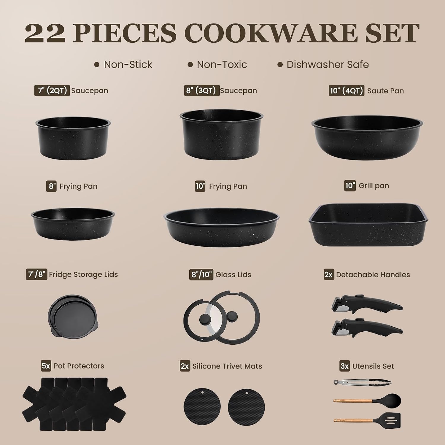 Detalle 2 de KIKCOIN Cookware Set with Detachable Handle