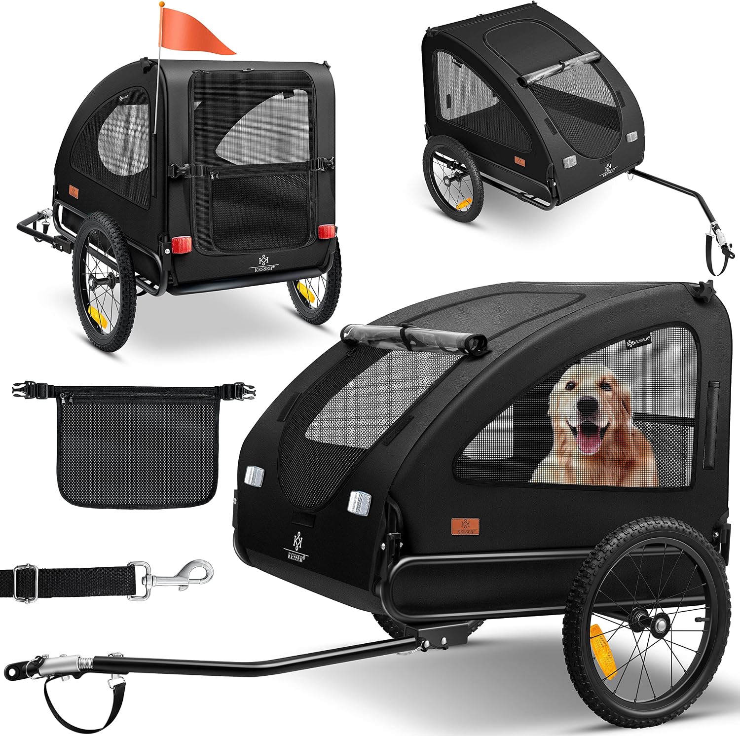 KESSER Hundeanhänger Boxer 2-in-1 als Hundebuggy & Fahrradanhänger (groß, ca. 250 l) bis 45 kg
