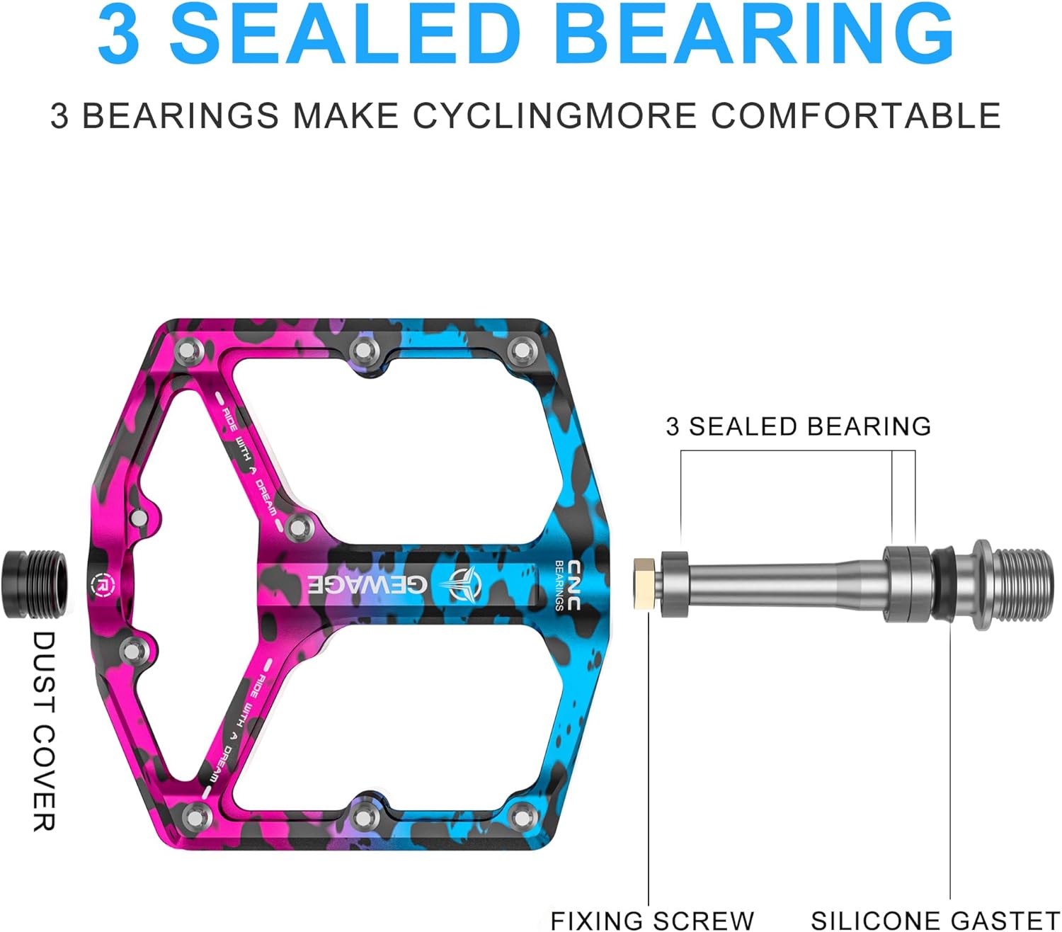 Detalle 2 de GEWAGE CNC machined flat bike pedals with removable anti-skid pins (9/16")