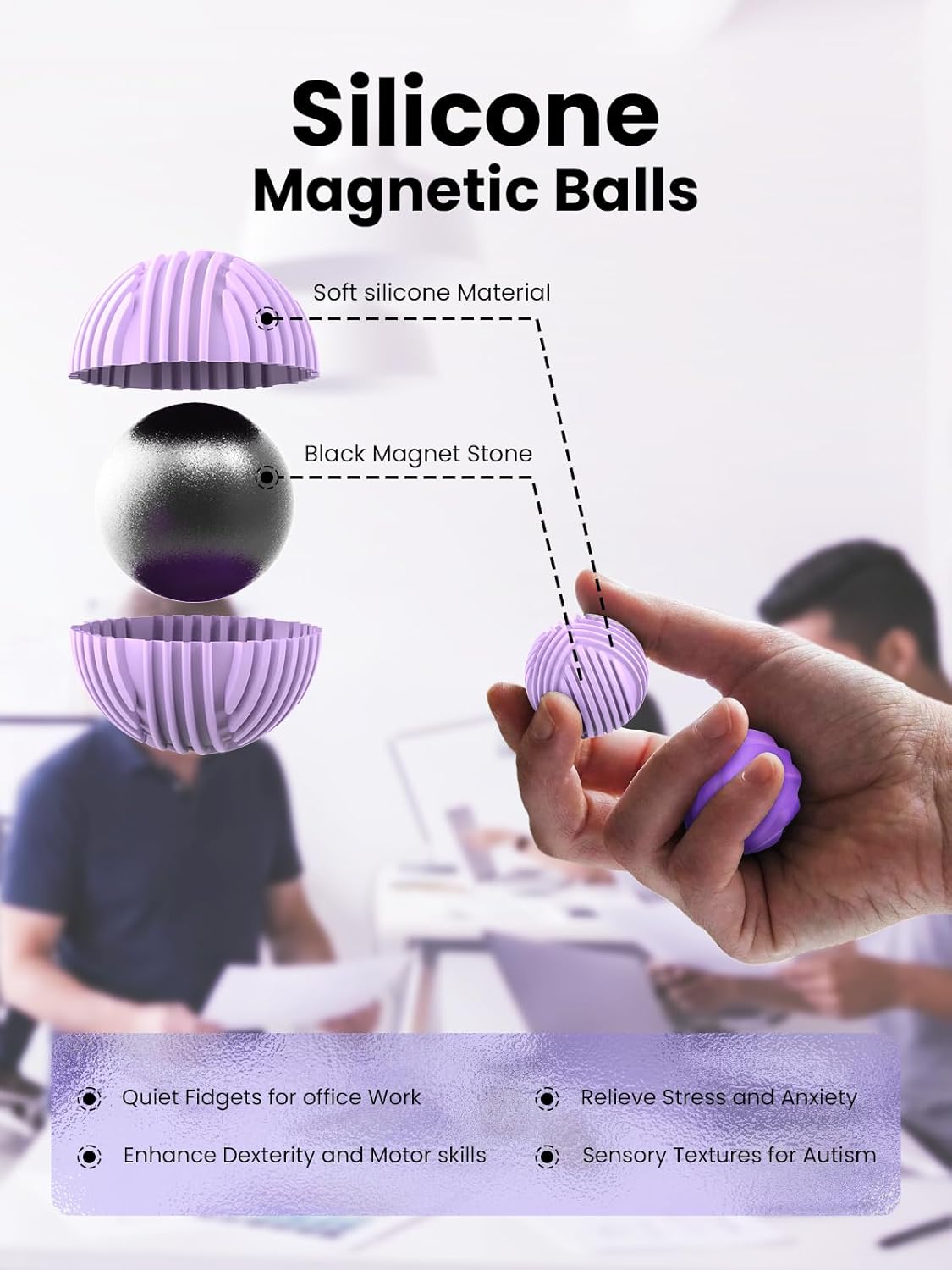 Thumbnail 2 de UZAHSK Silicone Magnetic Fidget Balls for Adults – 6Pcs (Geometric Purple)