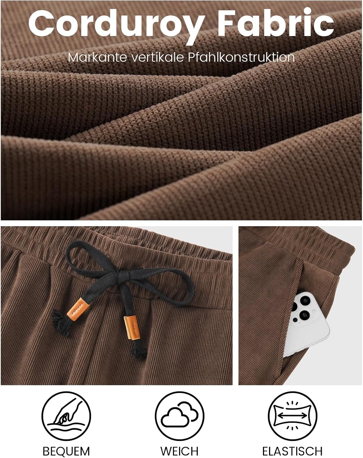 Thumbnail 3 de HMIYA Cord Hose Herren Chinohose Regular Weites Bein
