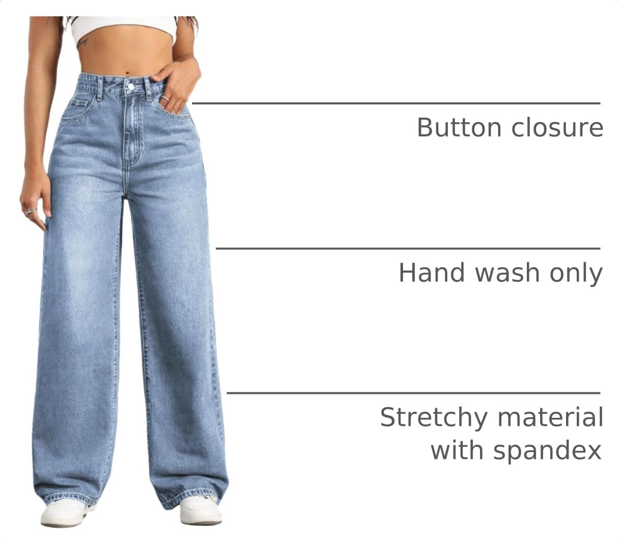 Detalle de Mars Power Straight Leg Jeans for Women: High-Waisted, Wide-Leg, Baggy Boyfriend Denim