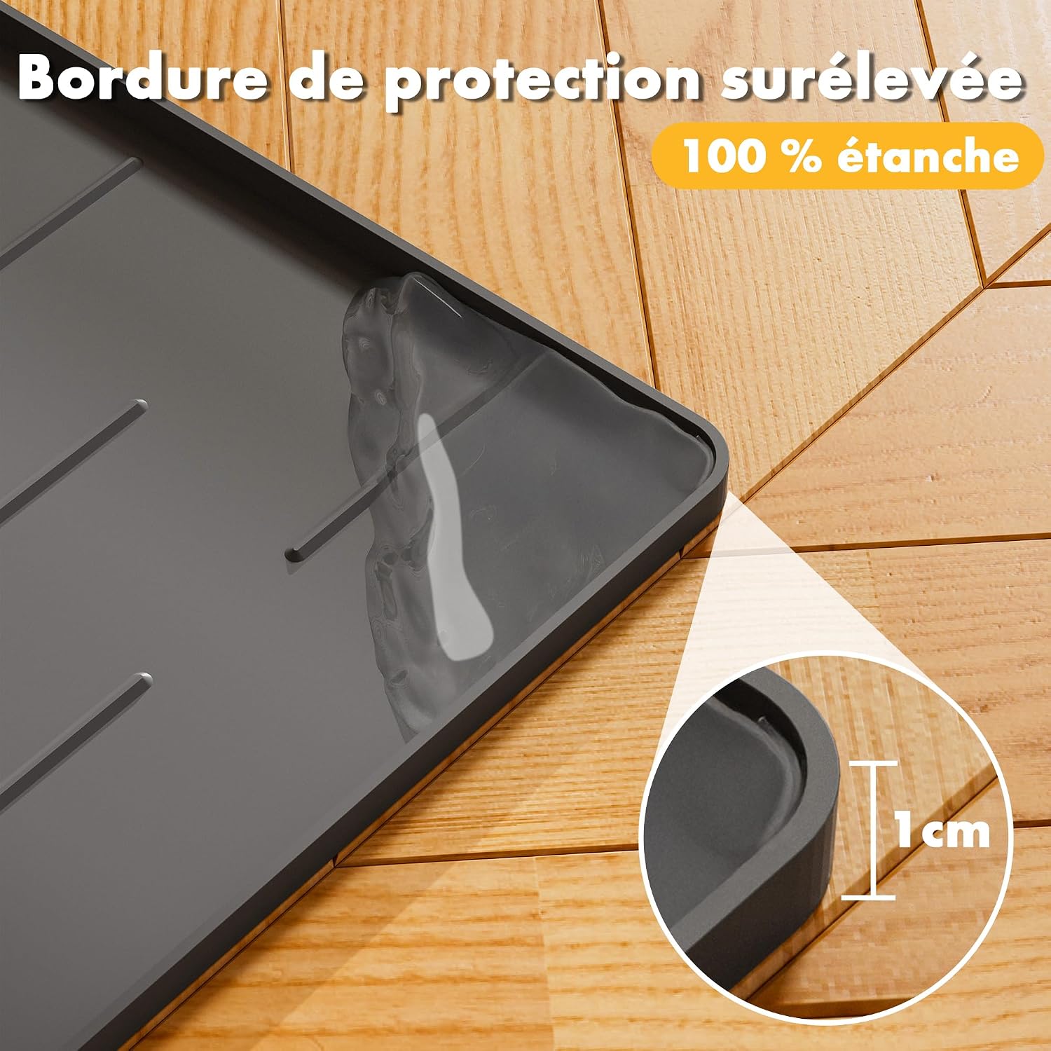 Detalle de Tapis Litière Pieviev Grand 86x56 cm en Silicone – anti-éclaboussures, lavable et antidérapant