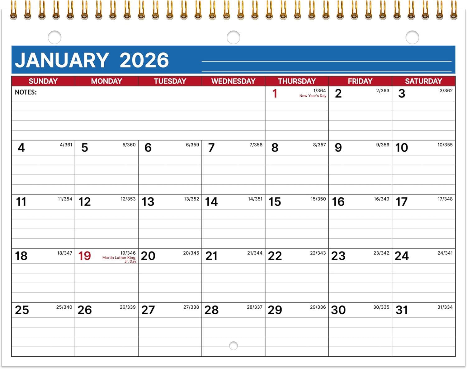 2026 Wall Calendar 12 Month 8.5x11 📅