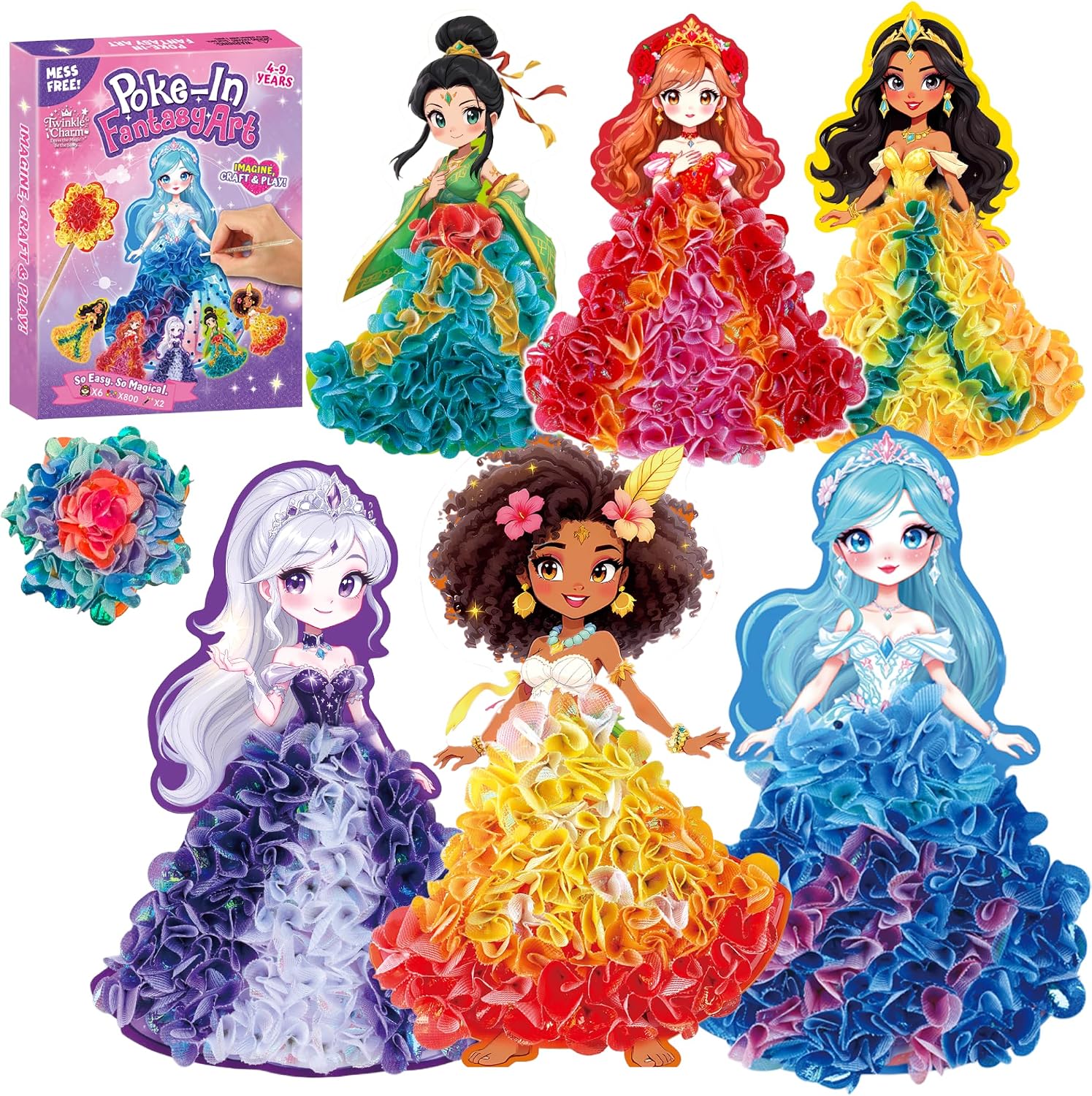 Detalle de TwinkleCharm Princess Flower Craft Kit – 6 Named Princesses with 800+ Fabric Flowers