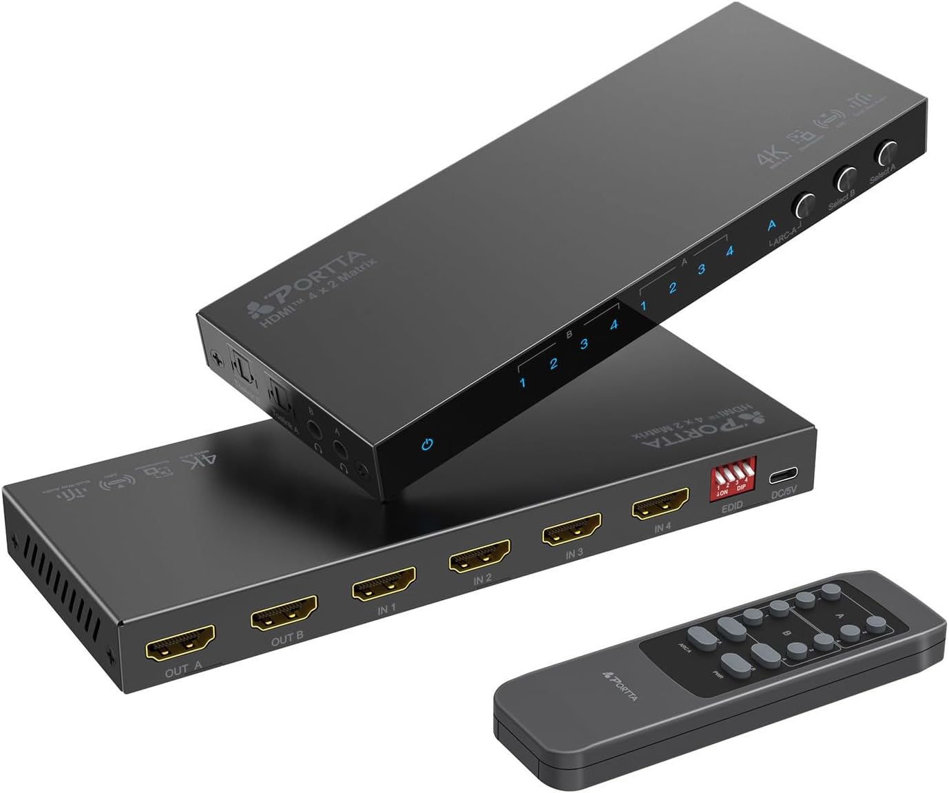 Detalle de PORTTA HDMI Matrix 4x2 4K60Hz – HDMI-Switch