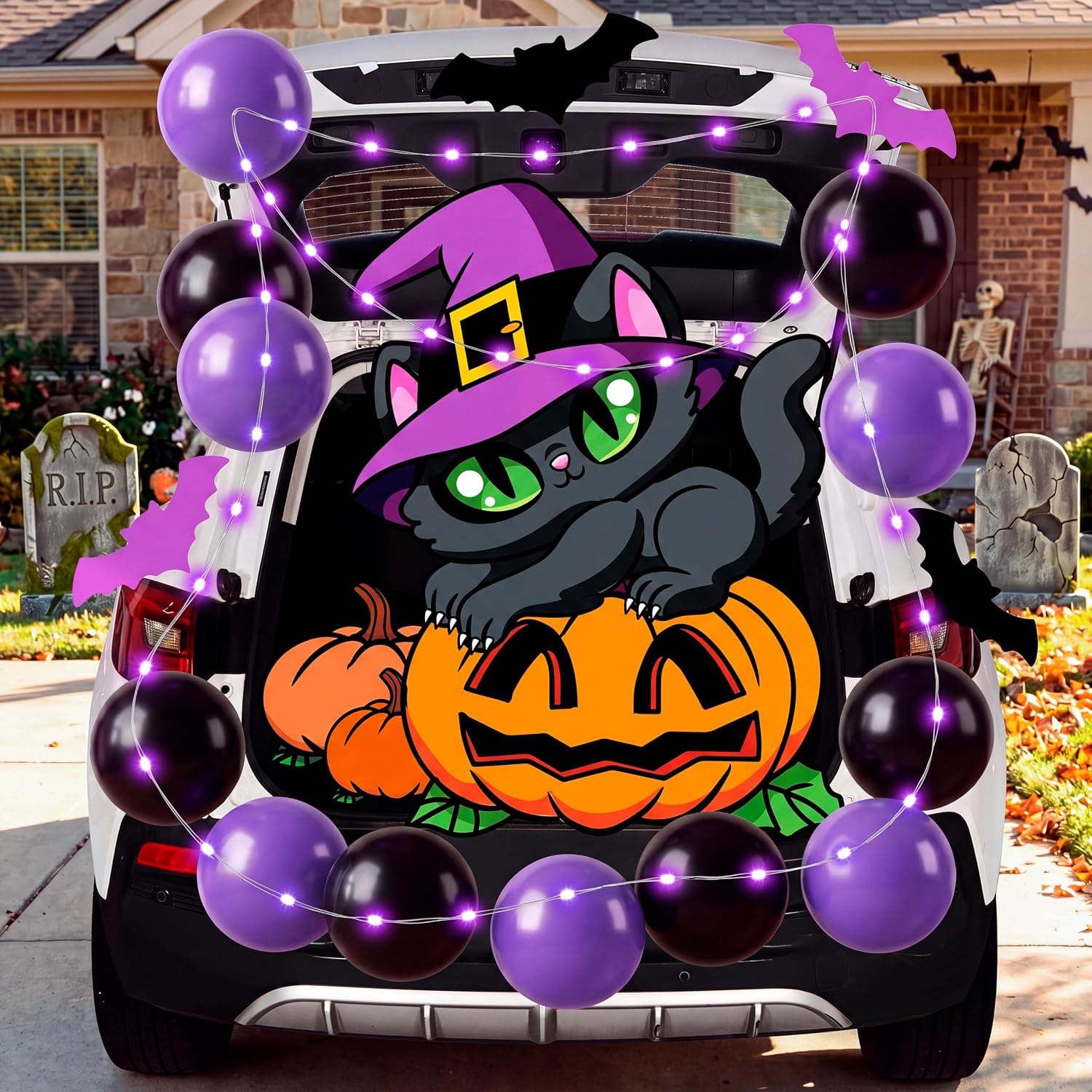 Detalle 2 de JOYIN Halloween Black Cat Trunk or Treat Car Decoration Kit with Lights