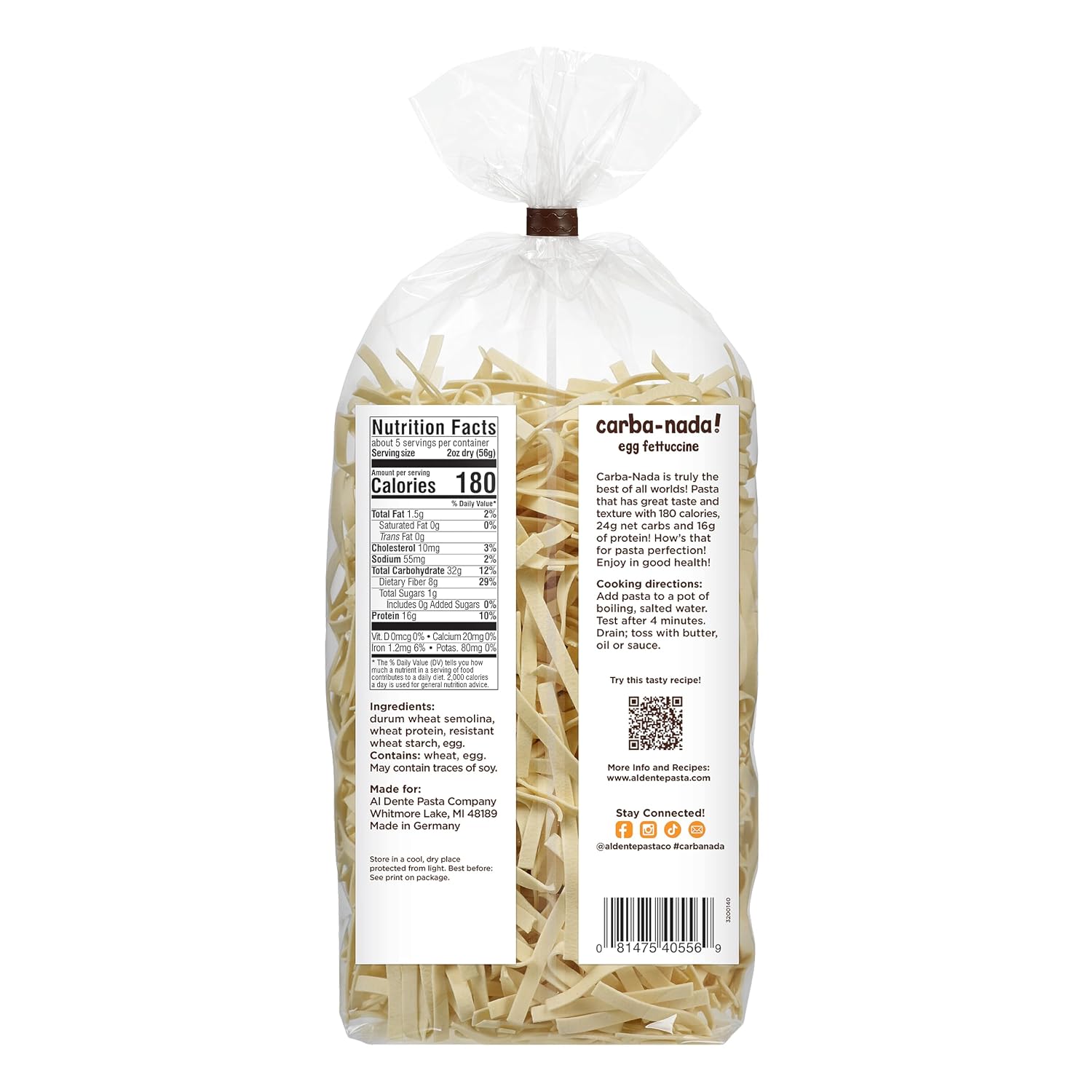 Detalle de Al Dente Golden Egg Fettuccine, Cage-Free Egg Pasta, 12 oz Bags, Pack of 6