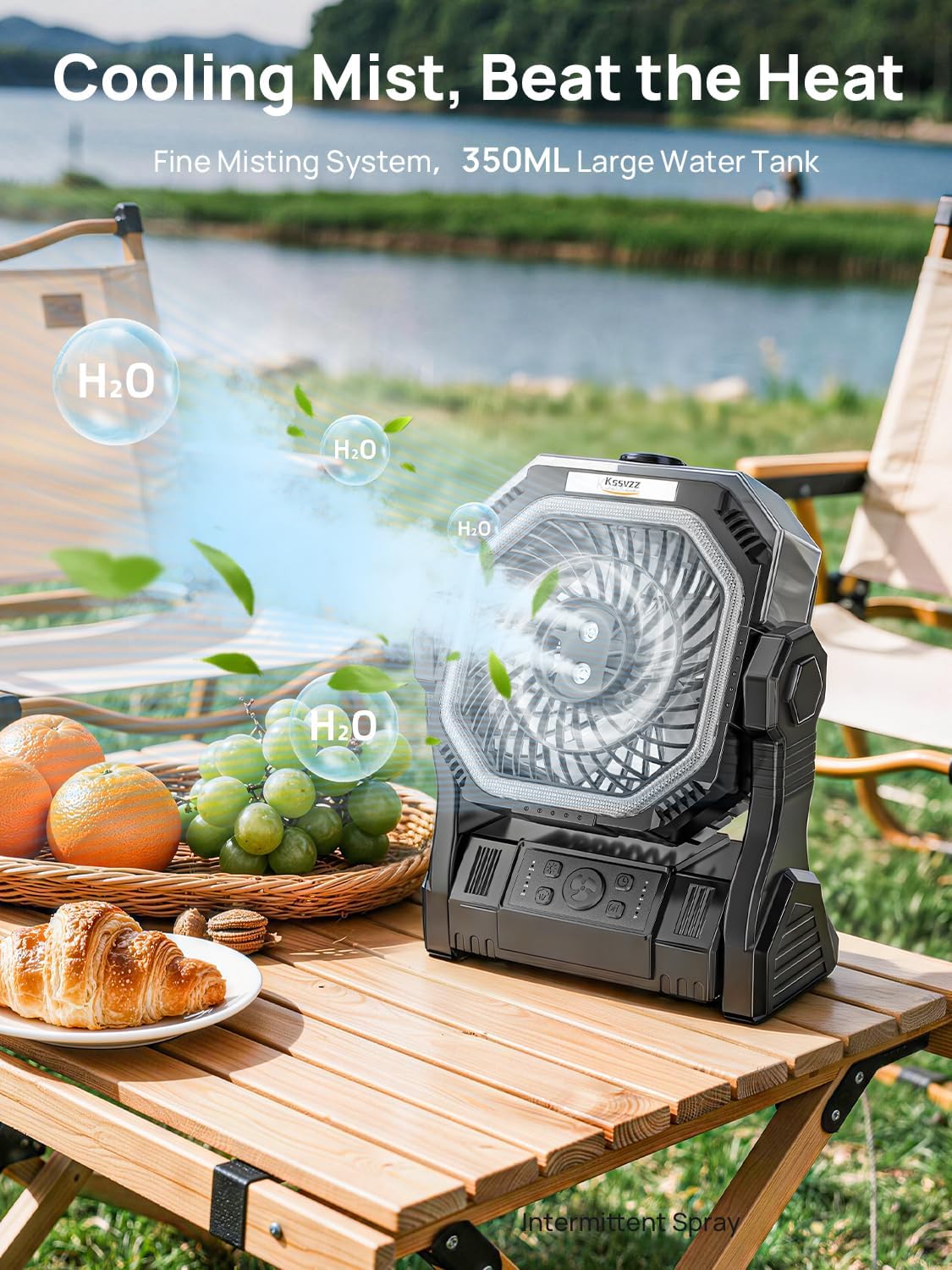 Detalle de Kssvzz Camping Fan, 20,000mAh Misting Fan with LED Light and Timer