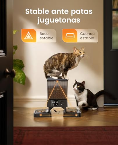 Detalle de oneisall Comedero Automático para Gatos 5L, 2 Tazones con Control de Porciones y Grabación de Voz