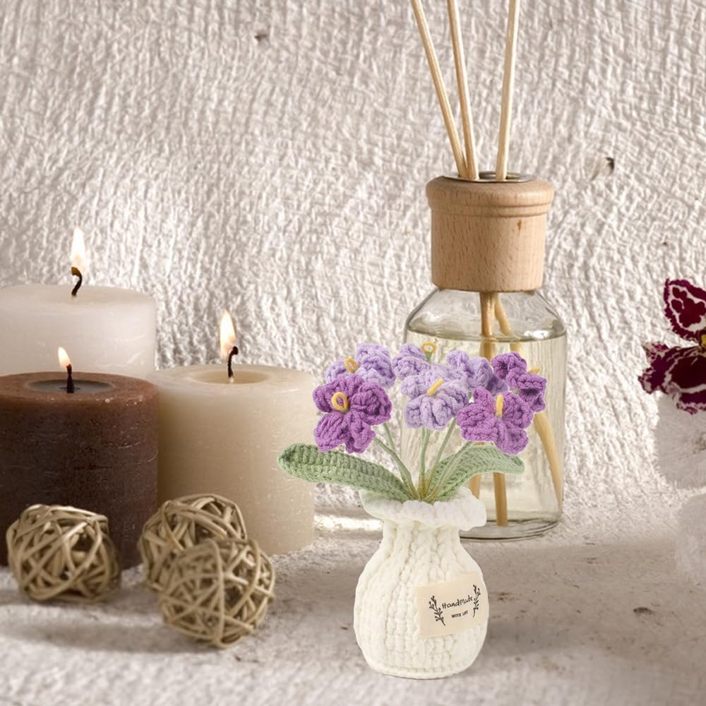 Detalle de HAIOPS Haiops-Zhucl-283 Crochet Forget-Me-Not Flower Pot, Cotton-Wire Decor