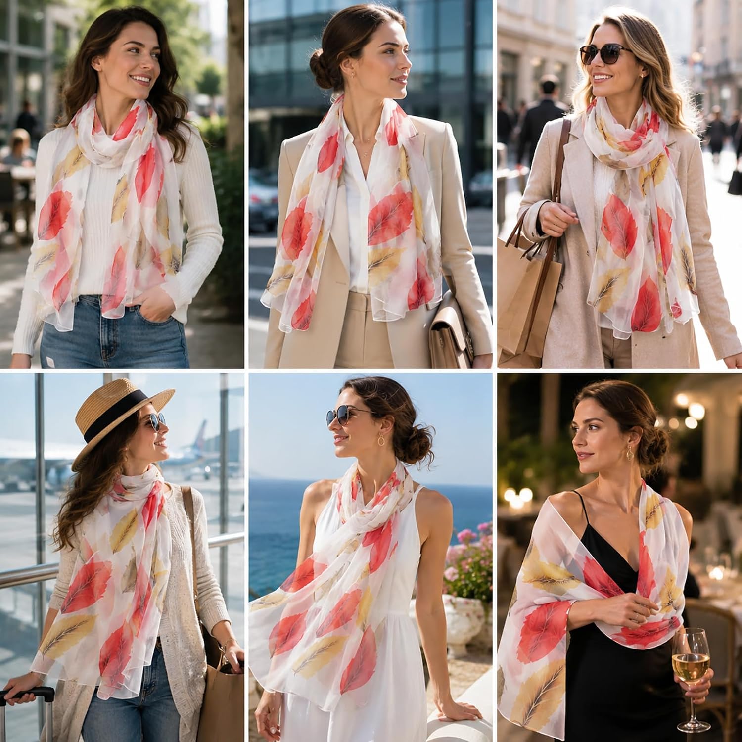 Detalle de FAIRYGATE Georgette Chiffon Schal Damen – Lange Schals mit Blumenmuster, 160 × 50 cm