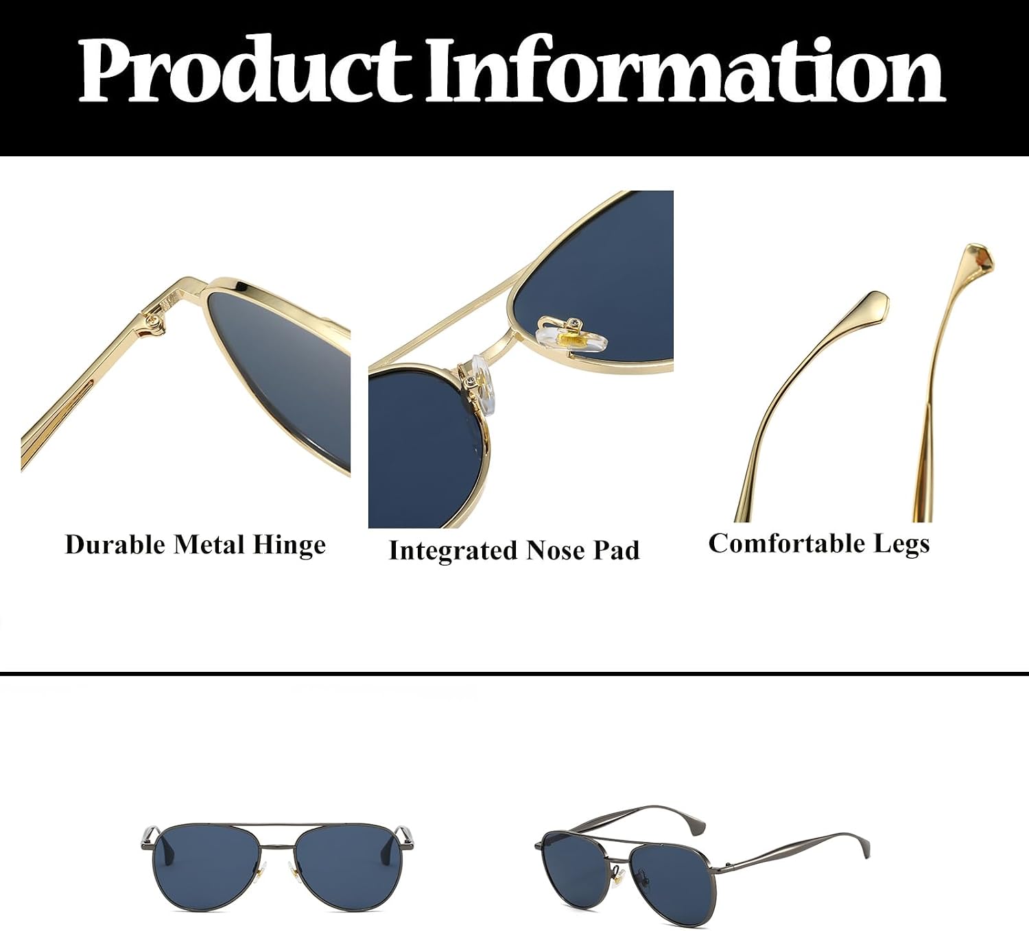 Detalle de LJCZKA Retro Pilot Sunglasses – 70s Double Bridge Metal Frame UV400