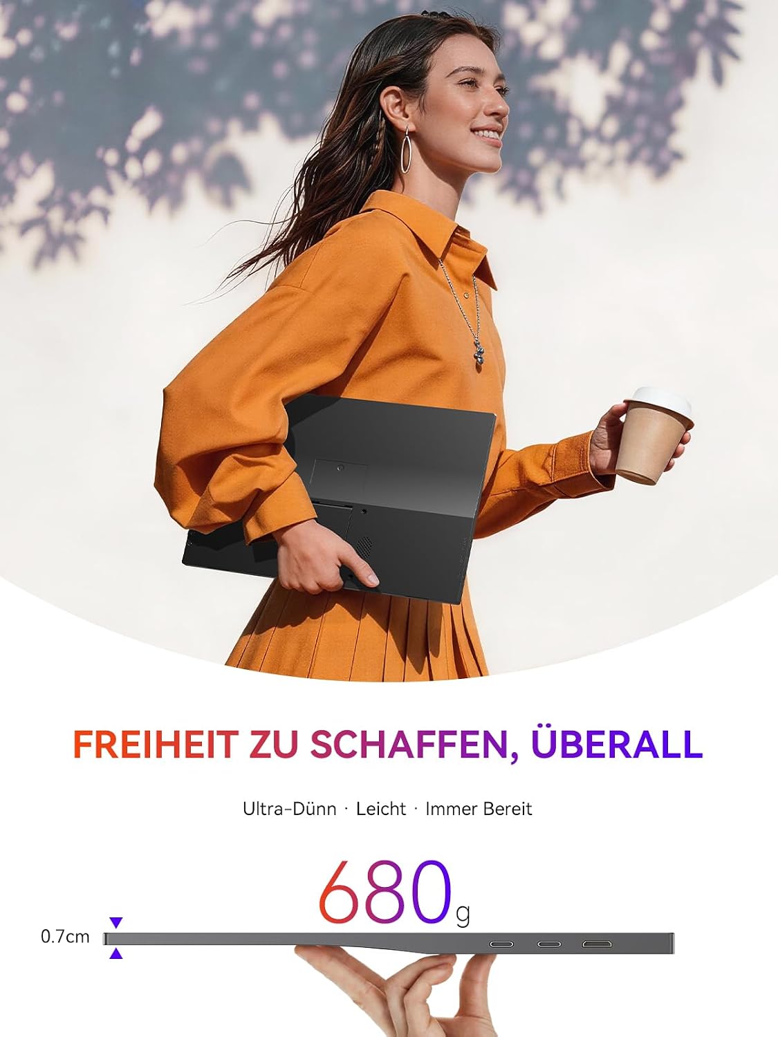 Detalle de UPERFECT Tragbarer Monitor 14" – 125% sRGB, HDR, matte IPS, Klappständer, USB-C/mini-HDMI