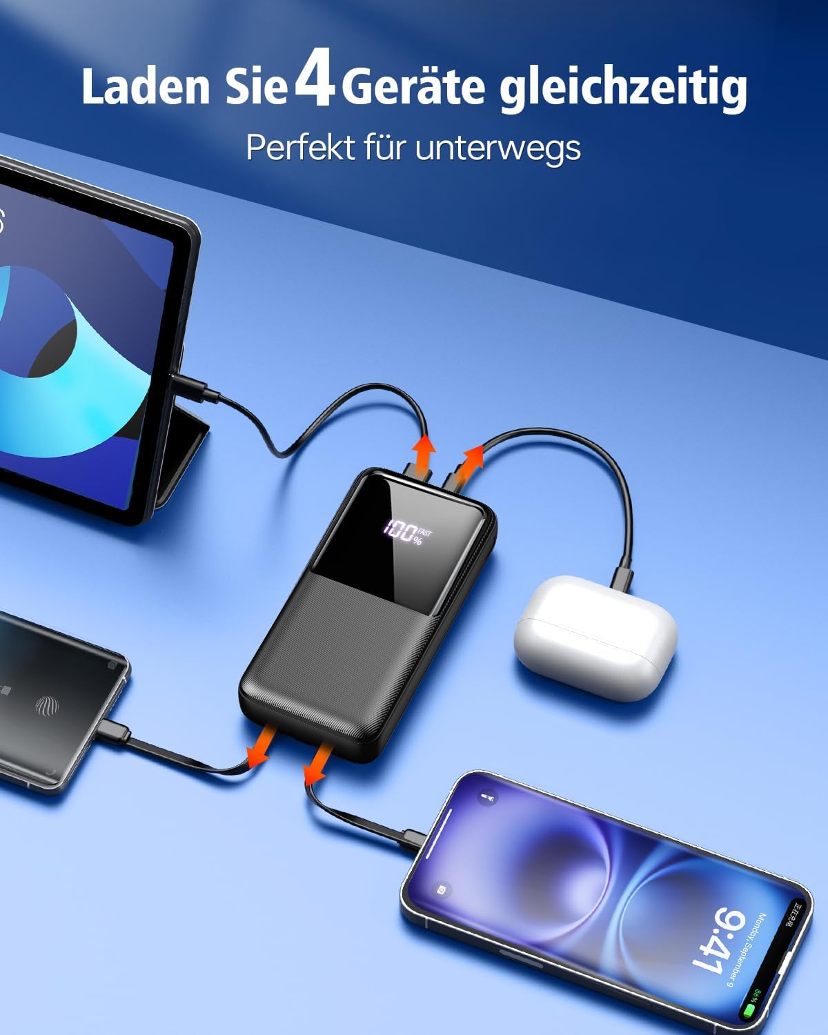 Thumbnail 3 de Power Bank 40.000 mAh mit 22,5 W PD Schnellladung, USB-C & integrierten Kabeln (für iPhone & Android)