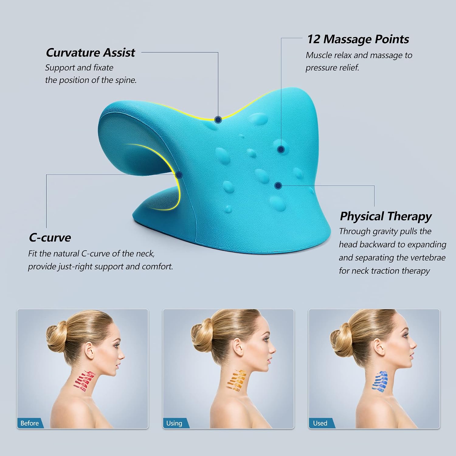 Detalle de Cozyhealth Nackendehner C-Shaped Neck Traction Pillow, Blue Foam