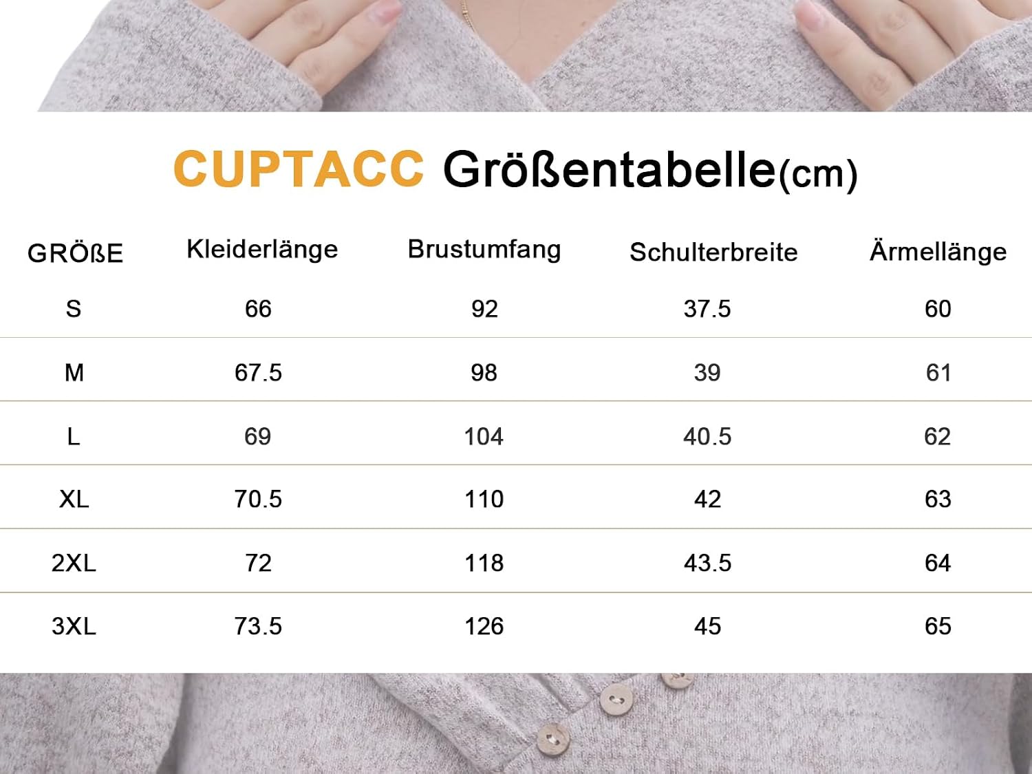 Thumbnail 5 de Cuptacc Damen Pullover Langarmshirt V-Ausschnitt Top mit Knopfleiste