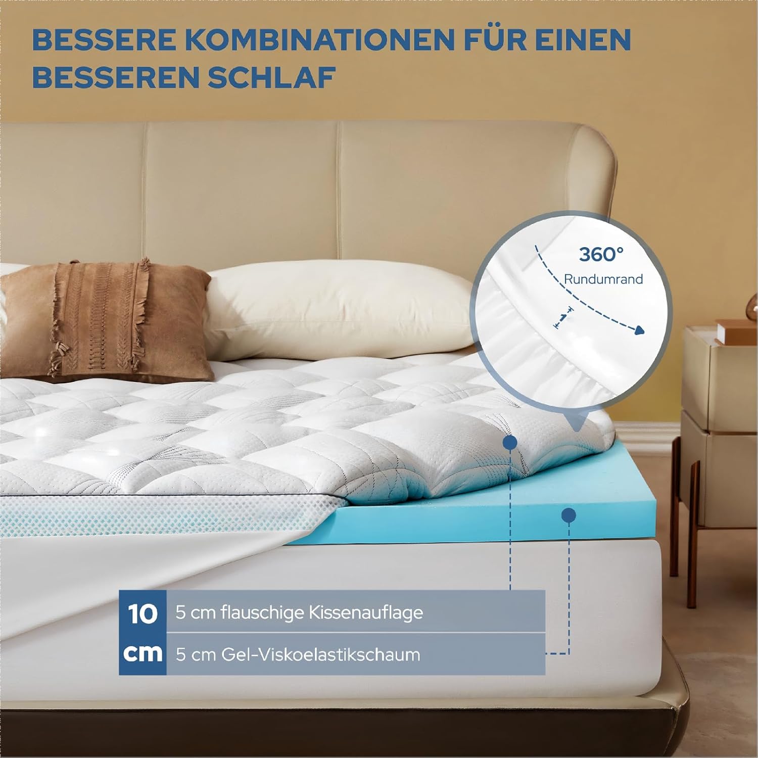 Thumbnail 3 de BEDLORE Matratzen Topper 140 × 200 cm – Dual-Layer Memory Foam mit kühlendem, atmungsaktivem Bezug