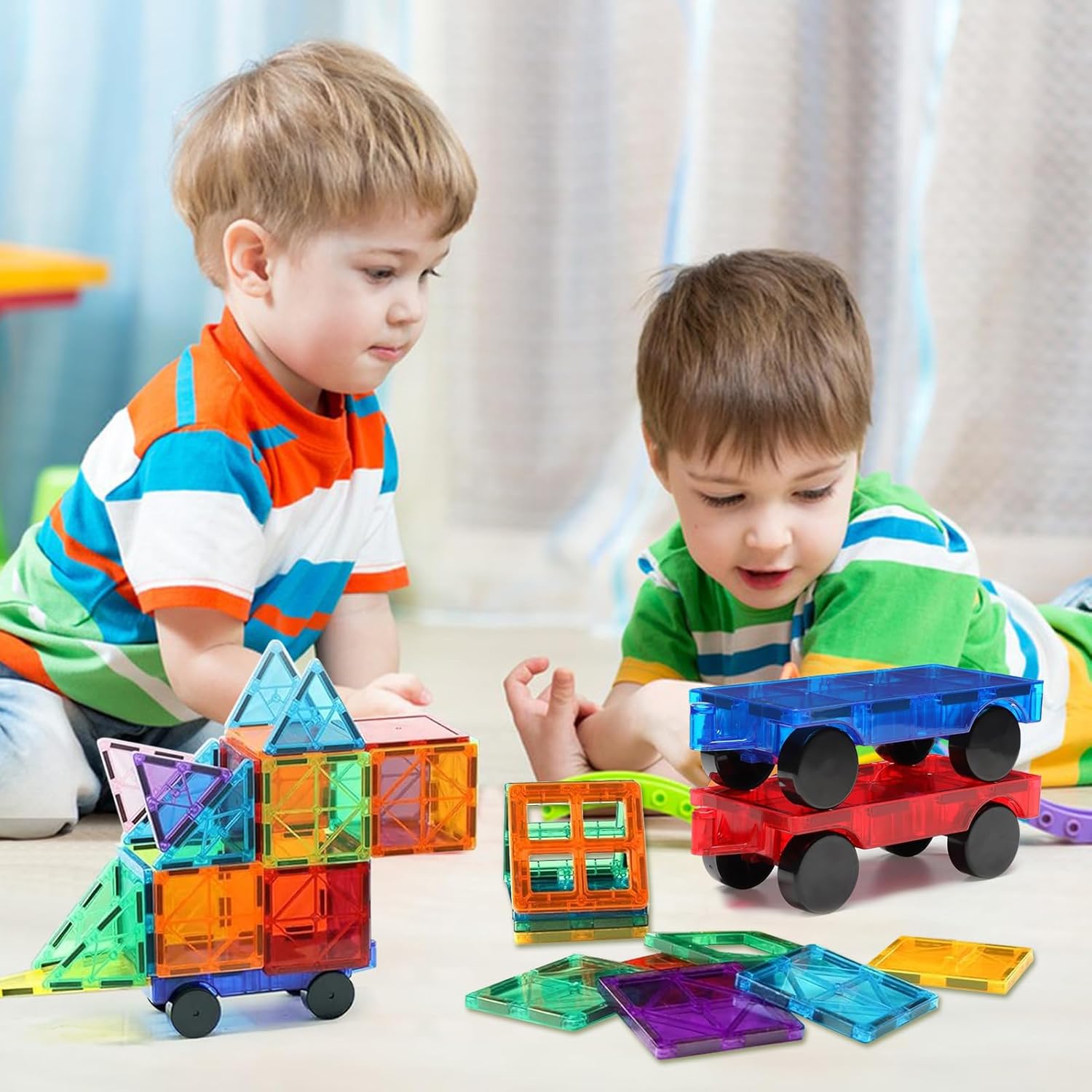 Thumbnail 5 de Magnetic Tiles Cars Building Blocks Set (4-pc) – Car Bases for Magnetic Tile Road Play