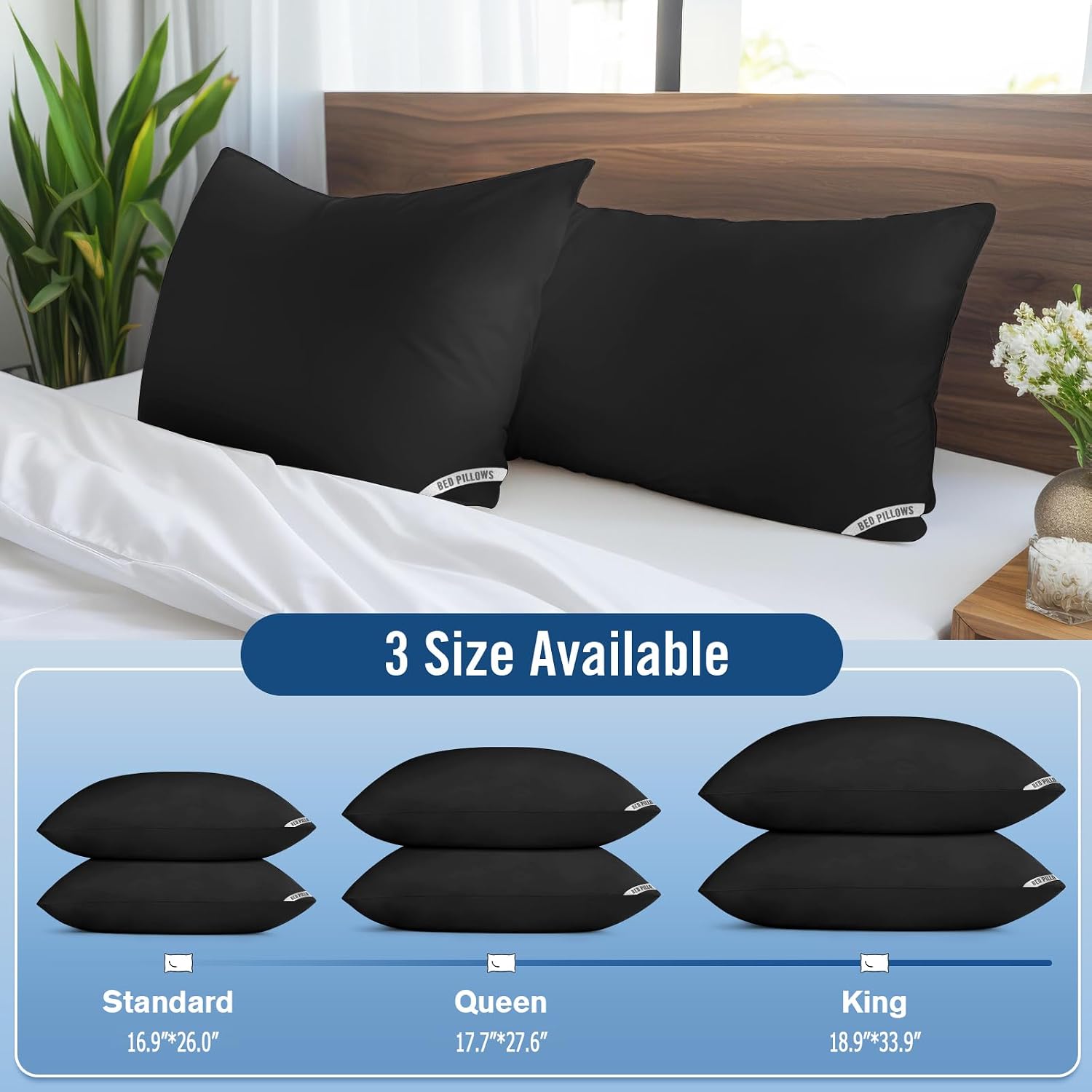 Thumbnail 1 de Piwaal Bed Pillows for Sleeping (2-Pack) — Standard Size Down-Alternative Pillows for Back, Stomach & Side Sleepers, Grey