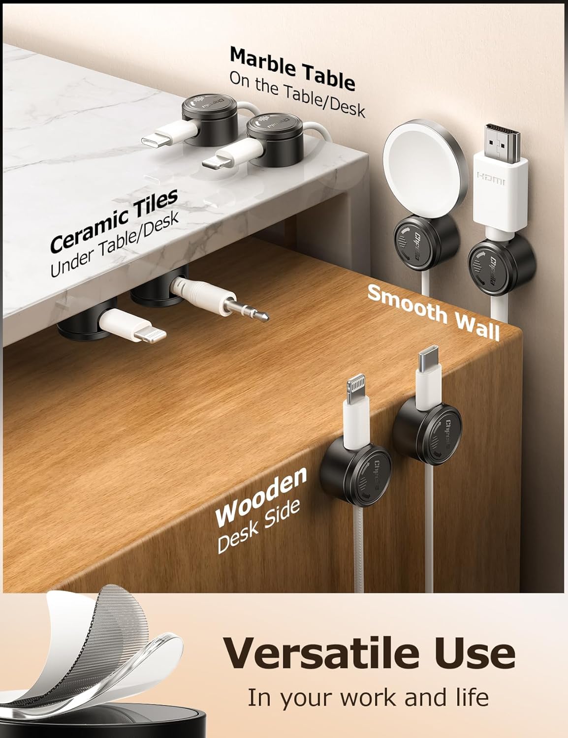 Thumbnail 4 de Chfeila 9 Pack Magnetic Cable Tidy Clips with 360° Twist-Lock lids