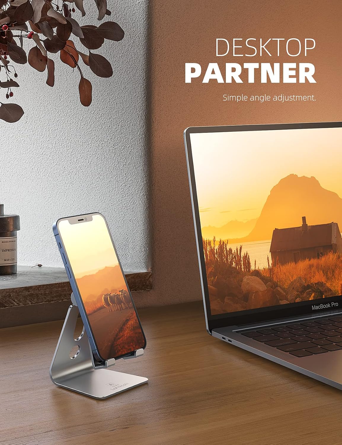 Detalle de Lamicall A-Stand 02 Aluminum Cell Phone Stand, Adjustable Viewing Angle, Silver