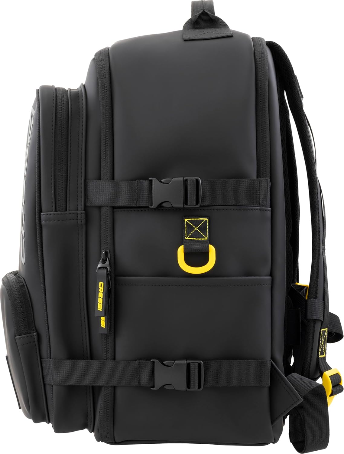 Detalle de Cressi dal 1946 Malaga Travel Backpack 28 L – Zaino Idrofobico unisex nero/giallo, compatibile bagaglio a mano