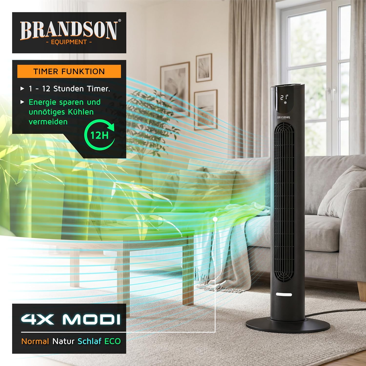 Detalle de Brandson DC-Turmventilator ECO DC – leise, energiesparend und vielseitig