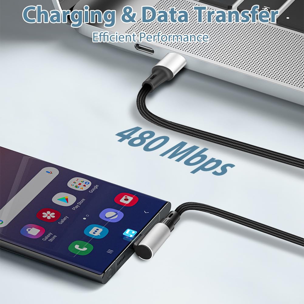 Thumbnail 3 de OFFCUP 240W USB-C auf USB-C Kabel 3 m, 90° Winkel – Nylon, Schnelllade-Kabel