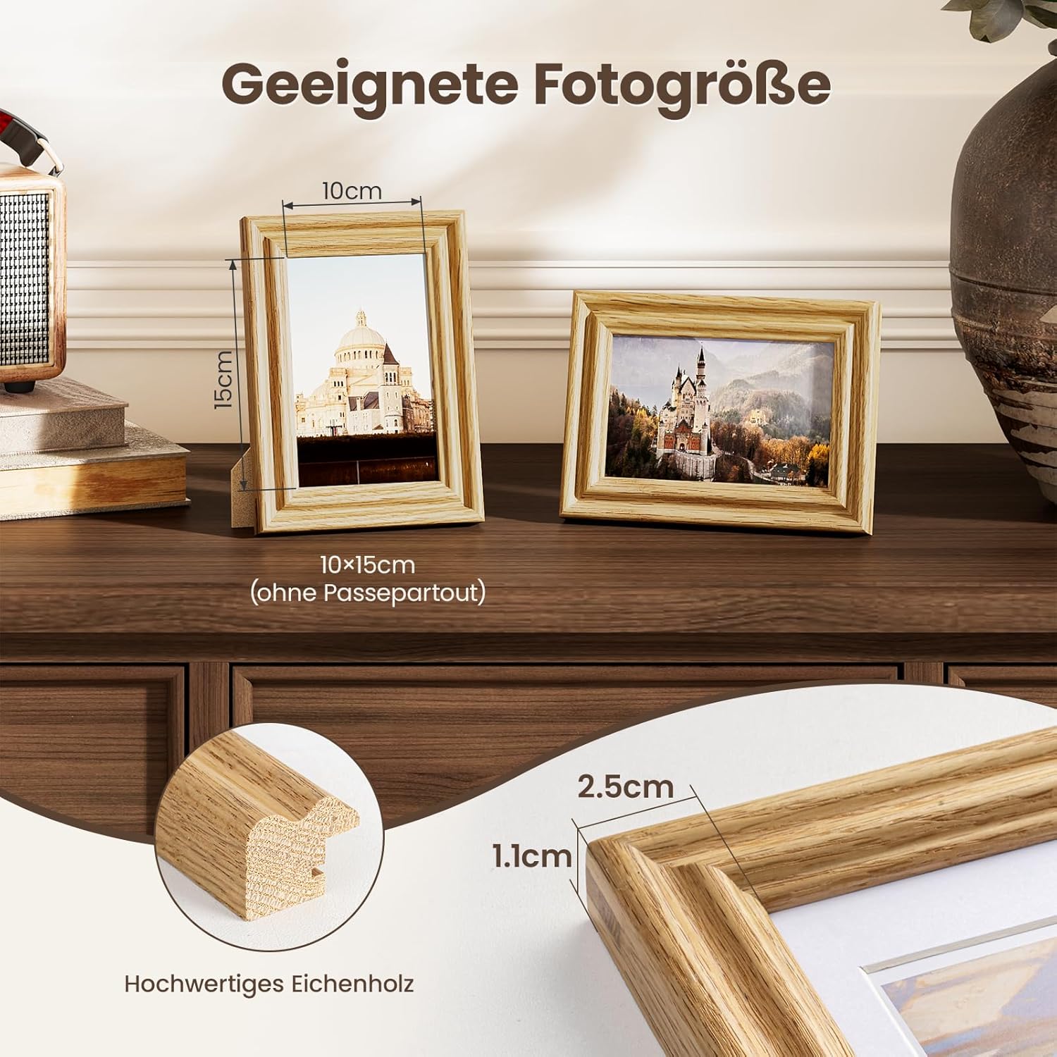 Thumbnail 4 de Cadre photo vintage Feihorrm en chêne massif (10 x 15 cm) avec verre trempé