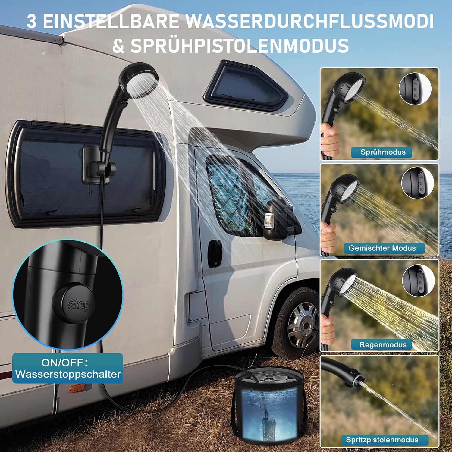 Thumbnail 3 de Spopal Campingdusche Tragbare – 20L Klappbarer Eimer, 6000mAh Akku, 4Duschmodi, IPX7 Outdoor-Dusche