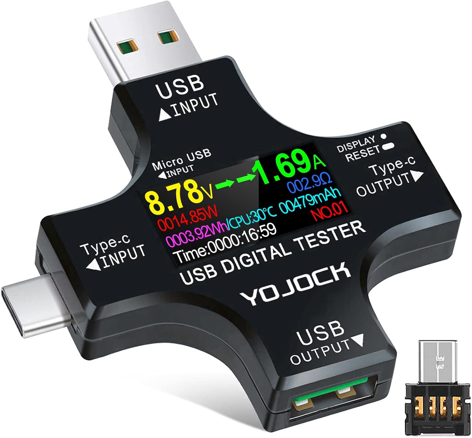USB Tester Messgerät 2-in-1 USB C Strommessgerät 0-8A