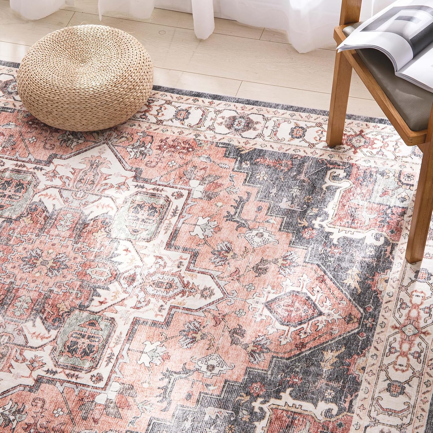 Detalle de Carvapet Hallway Runner Rug 150x210cm in grey with non-slip backing (washable microfiber)