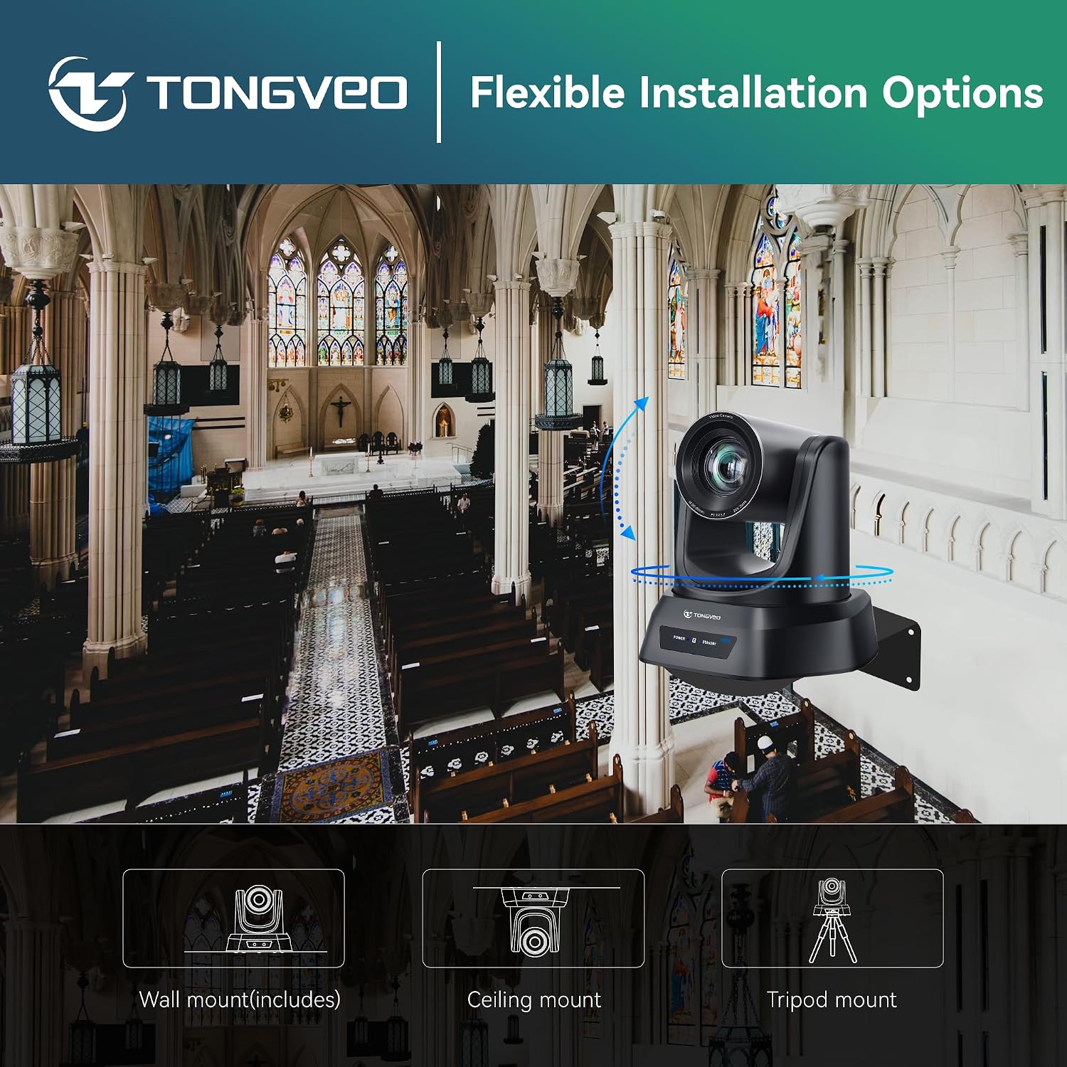 Thumbnail 6 de TONGVEO 4K AI PTZ Camera with Auto Tracking and 20X Optical Zoom for Conference Rooms, Church, and Live Streaming