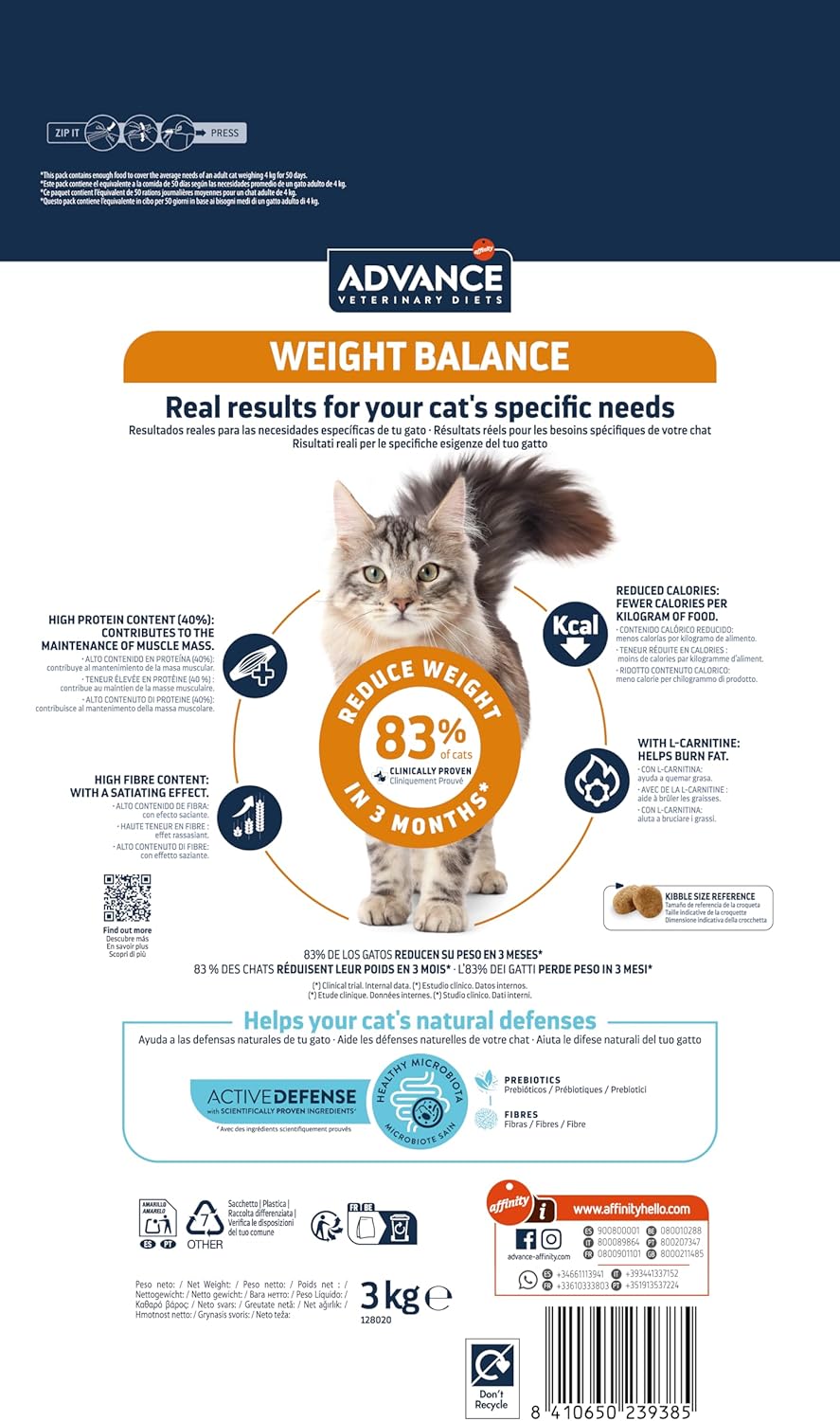 Detalle de Advance Veterinary Diets Weight Balance – Croquettes pour chats en surpoids – 3 kg
