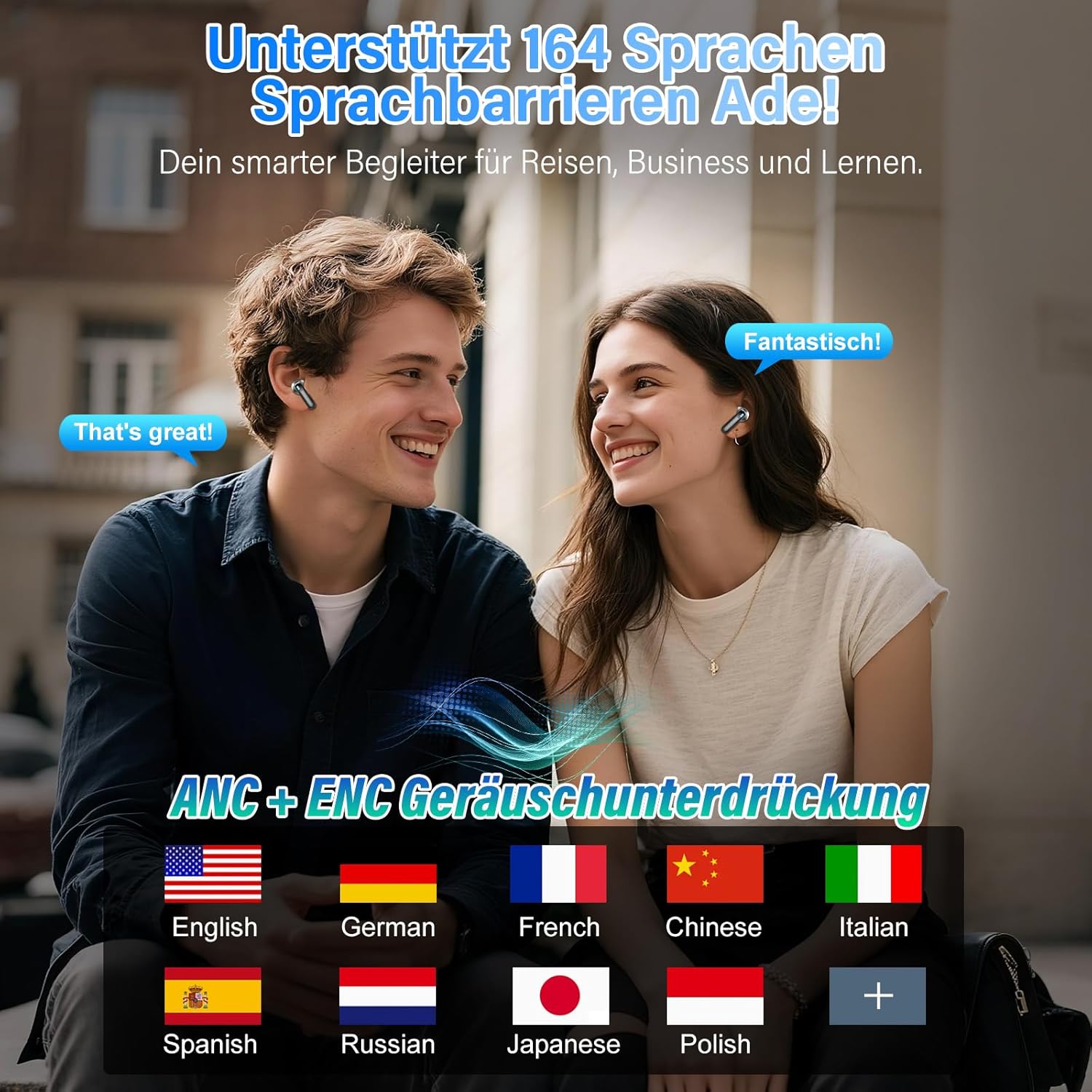 Thumbnail 2 de KI Übersetzer Kopfhörer 3-in-1 Echtzeit-Sprachübersetzer (164 Sprachen) mit ANC, Mic & App