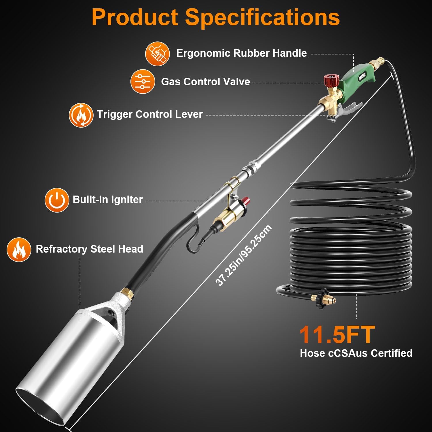 Detalle 2 de Sondiko GJD420 Propane Weed Torch with 11.5-Foot Hose and Adjustable Flame