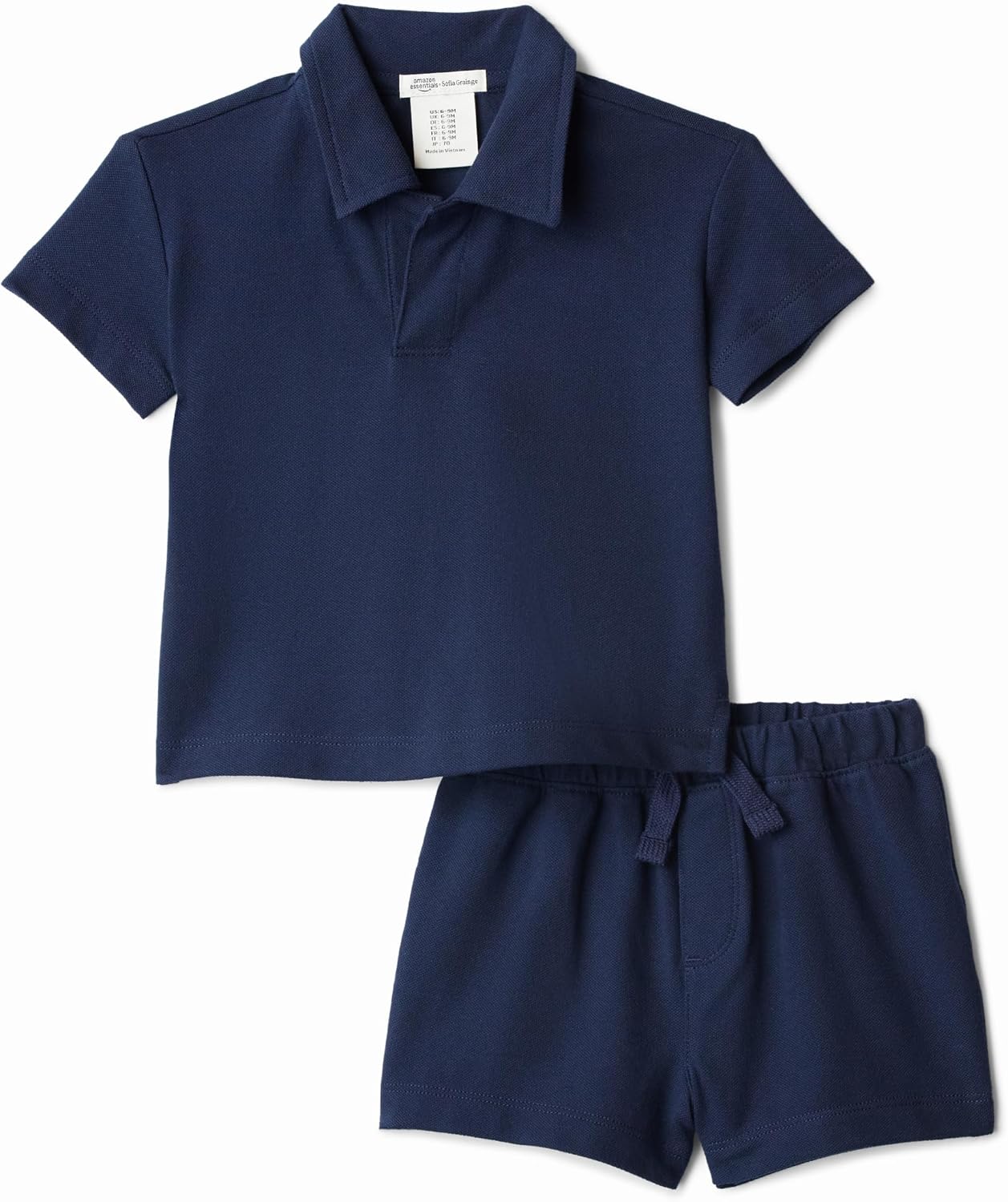 Amazon Essentials x Sofia Grainge Toddlers & Baby Boys' Cotton Pique Short-Sleeve Shirt & Shorts Play Set