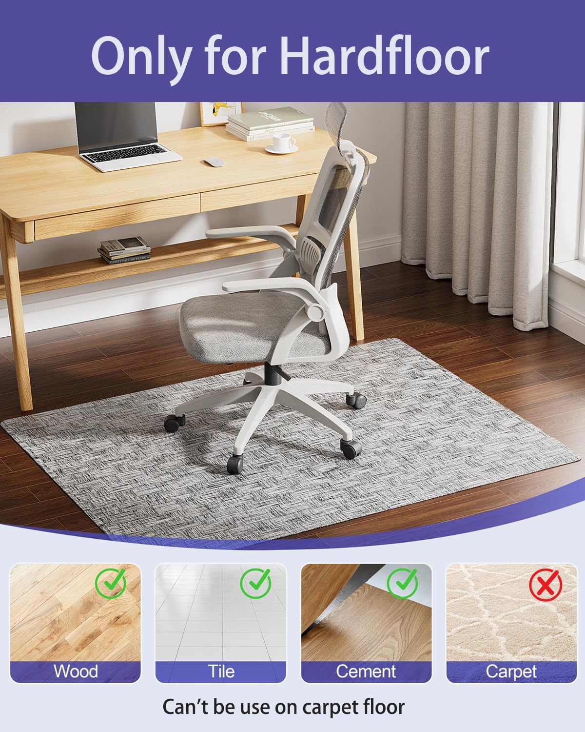 Detalle 2 de Delamu 30"×48" Office Chair Mat for Hardwood Floors