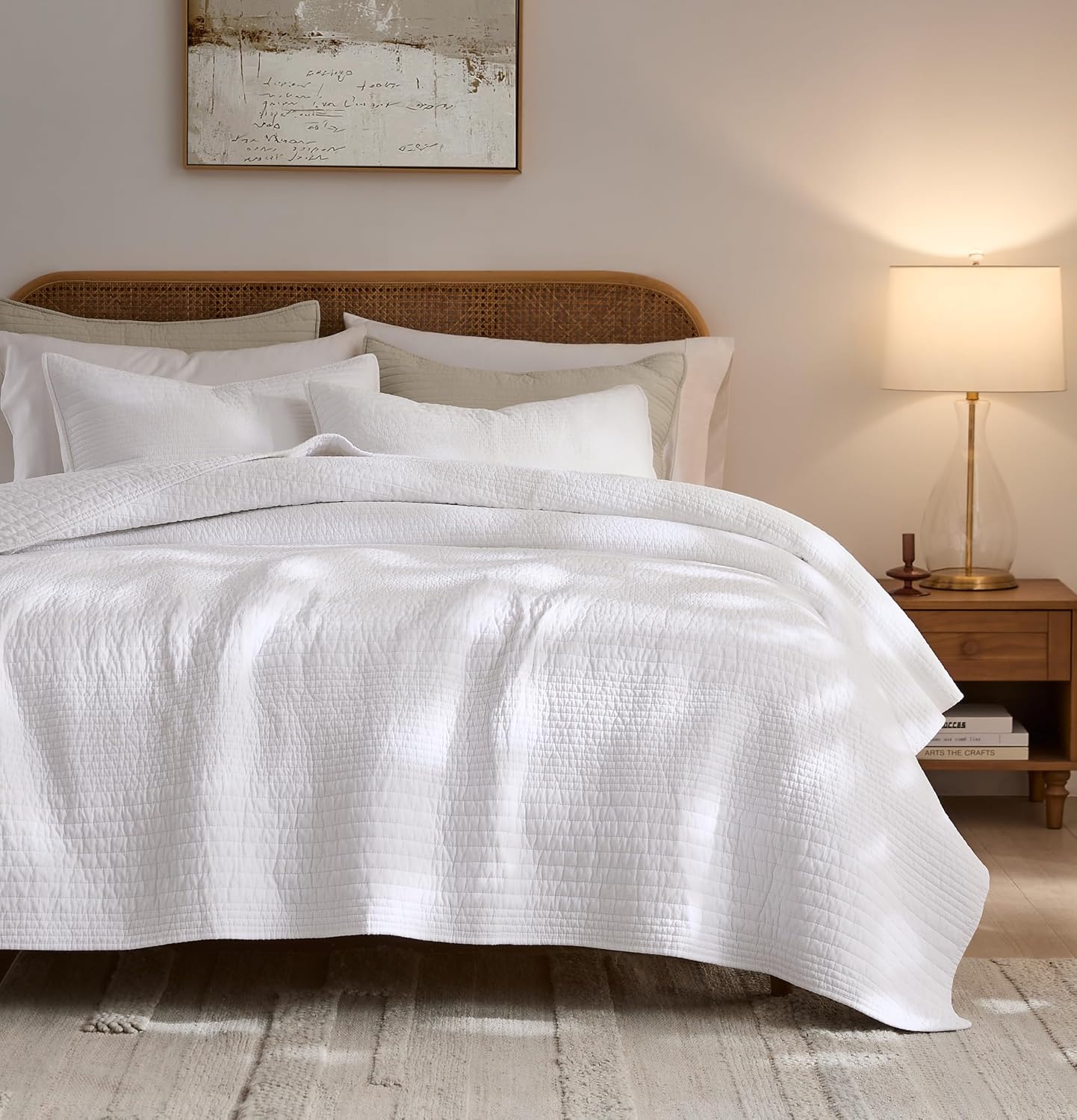 Detalle de palassio Q-TZ-WHITE-CKING Cotton Quilt Set, California King, White Stripes