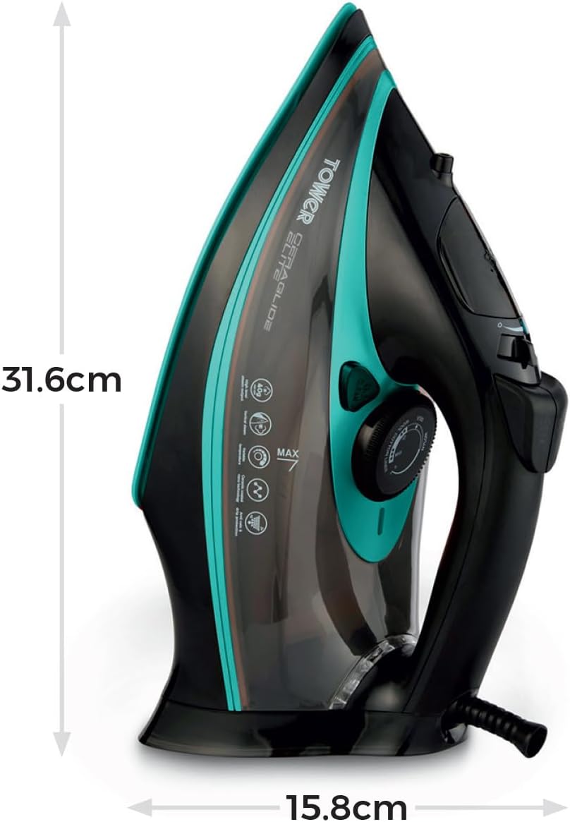 Detalle 2 de Tower Ceraglide Ultra Speed T22013TL Steam Iron (Ceramic Soleplate, 3100W, 360ml tank)
